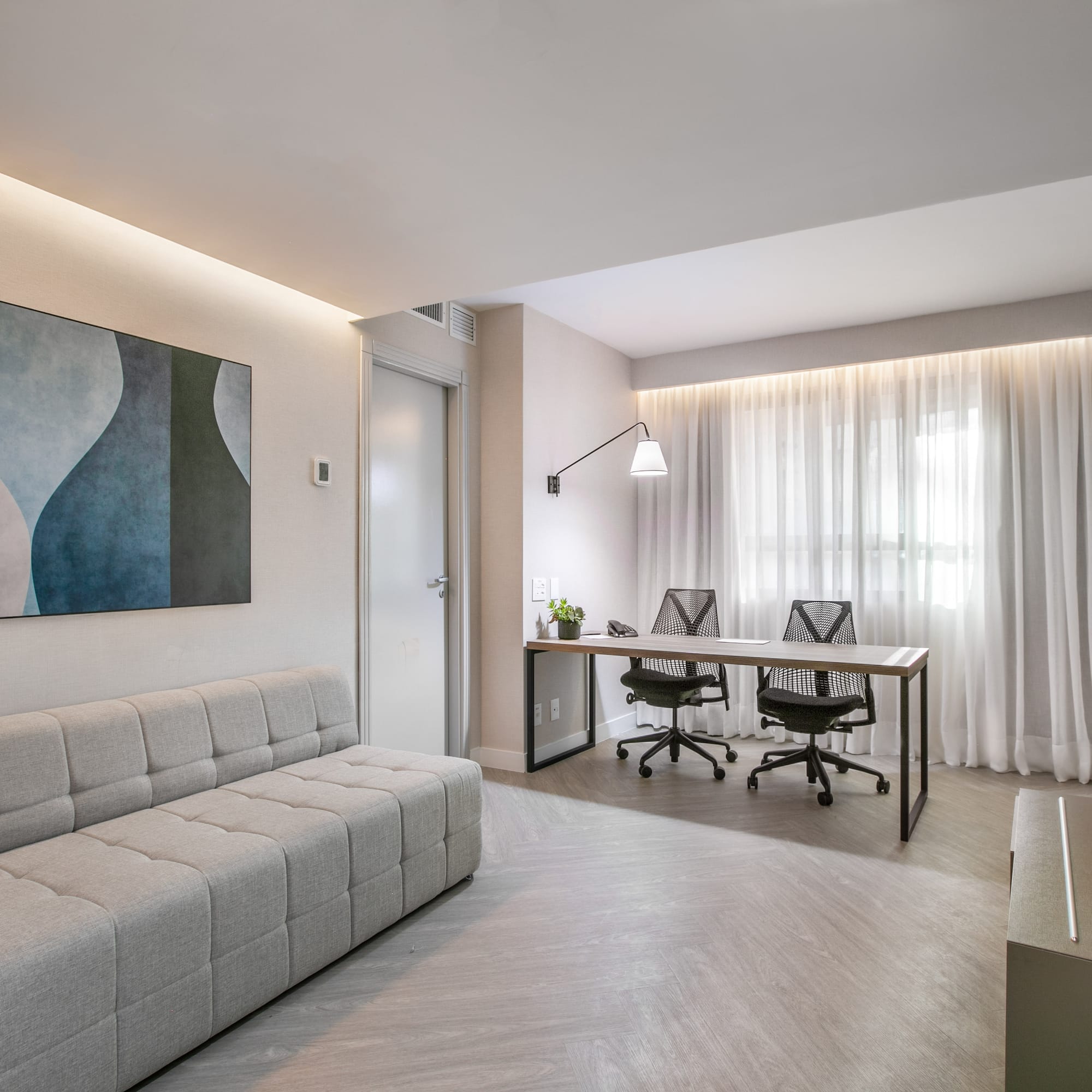 a room with a couch and a table