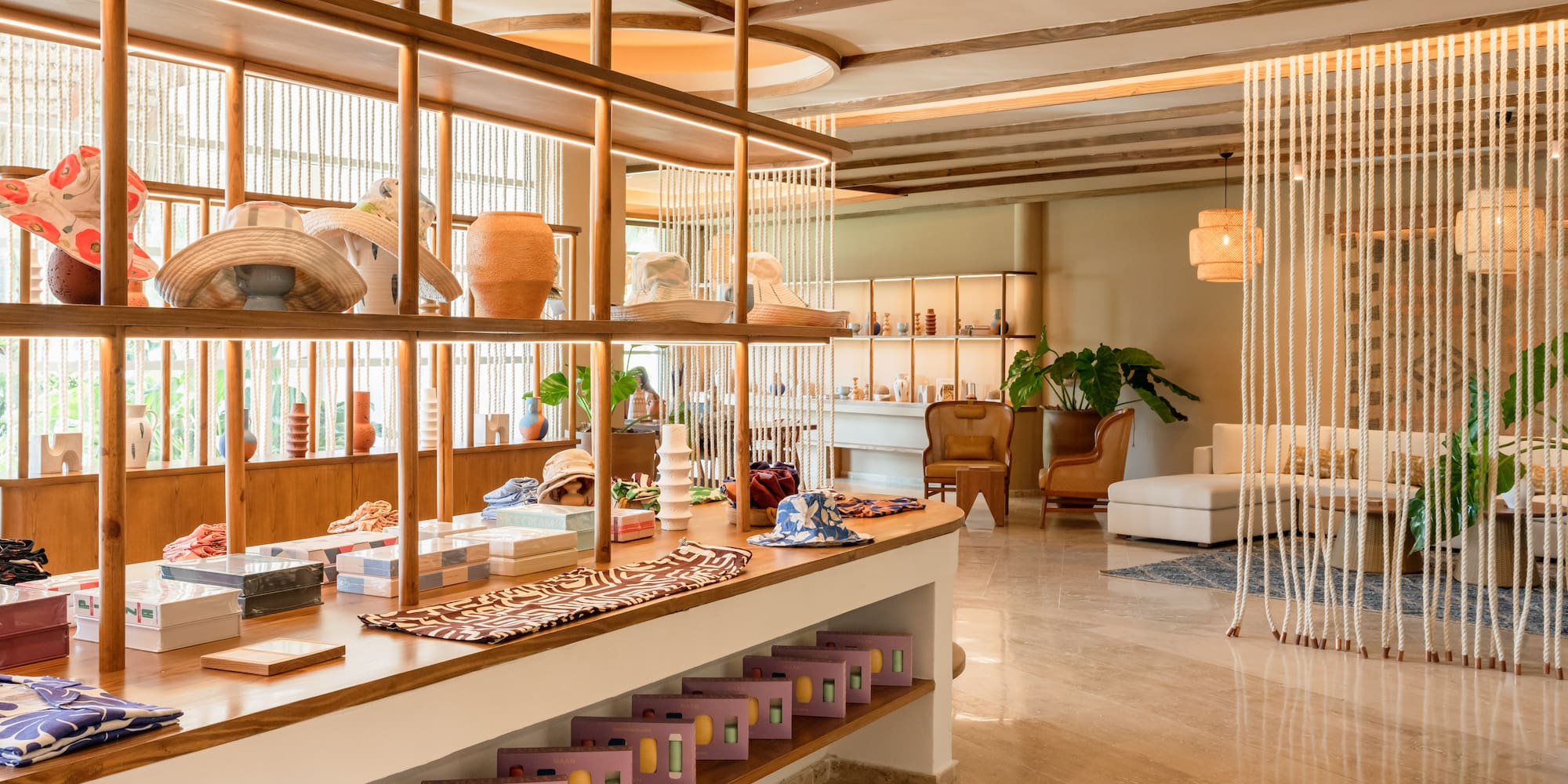 a room with shelves and a couch