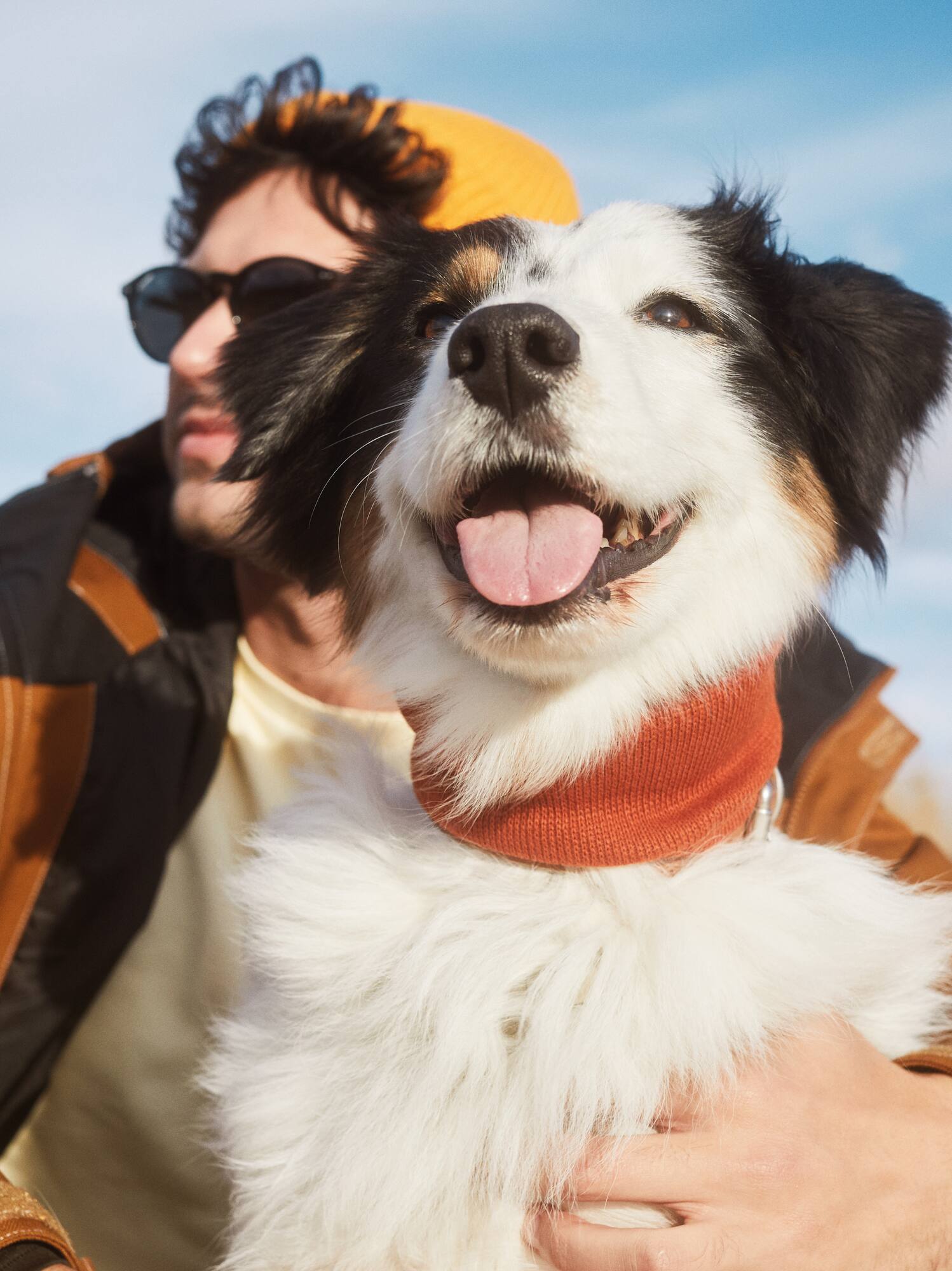 a man holding a dog