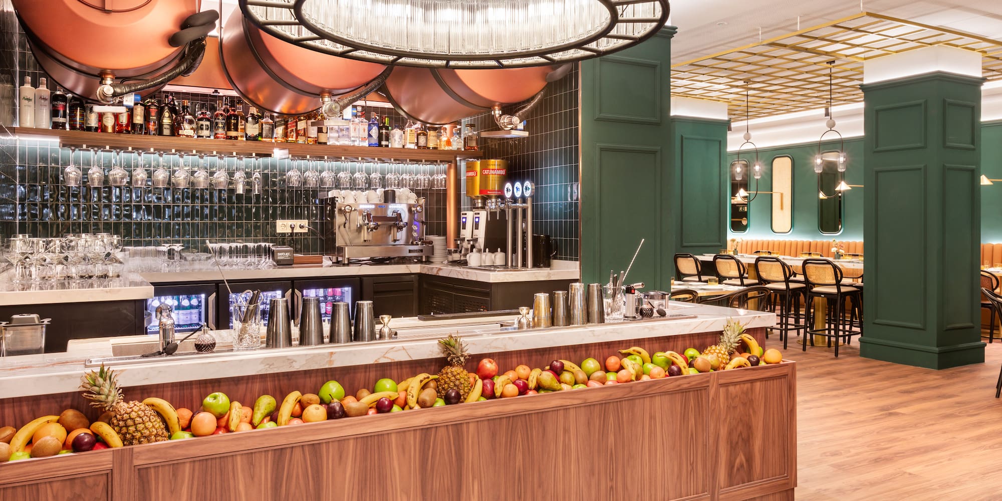 a bar with fruit in it