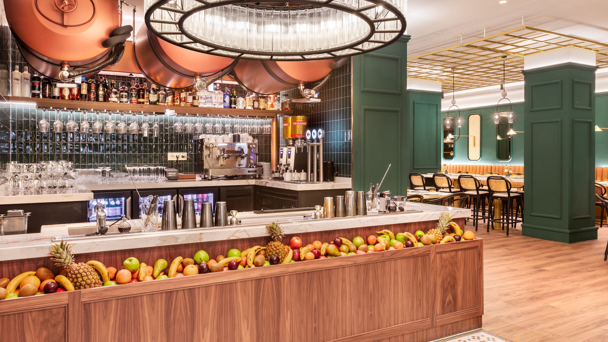 a bar with fruit in it