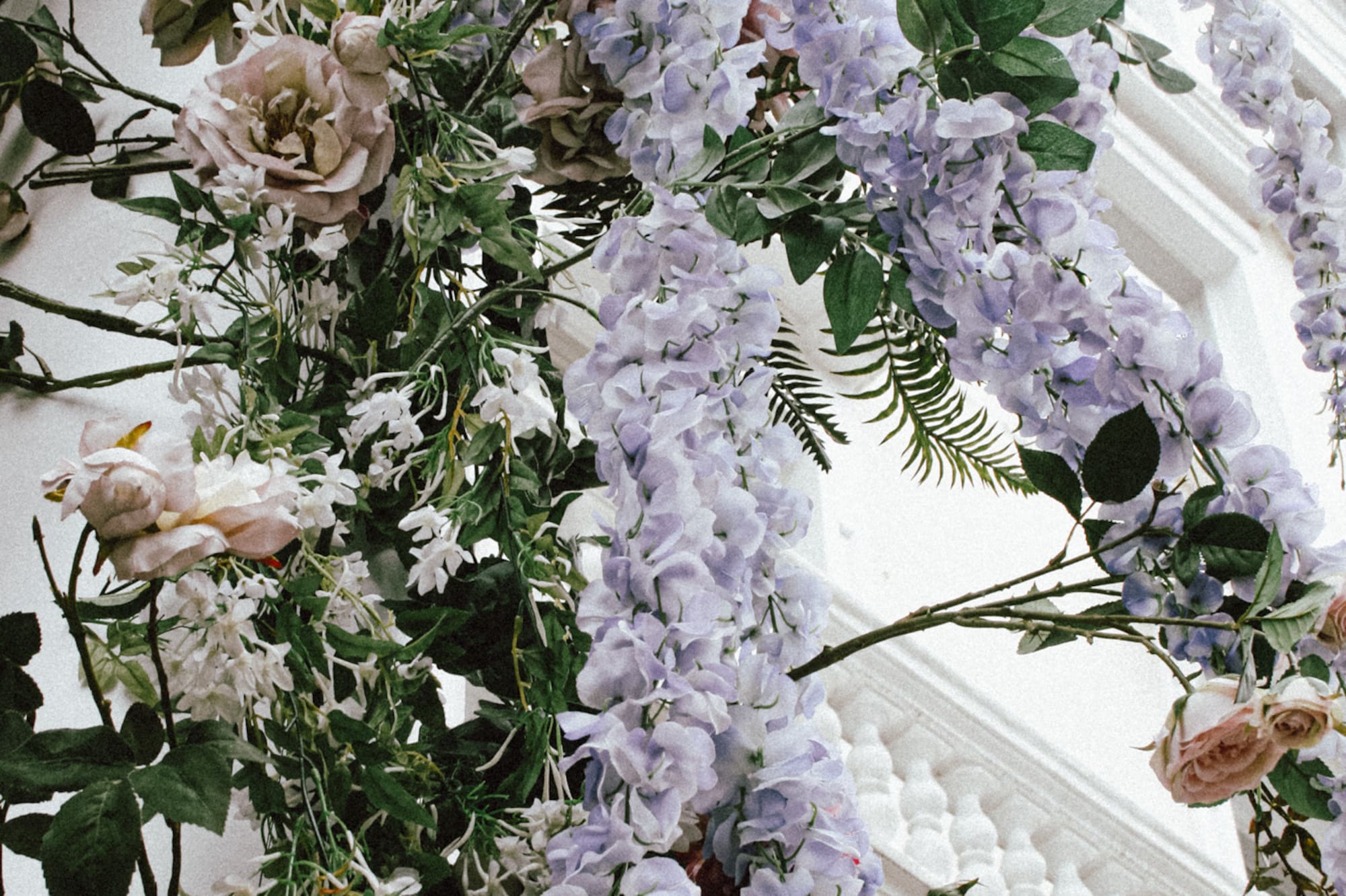 a bunch of flowers on a wall