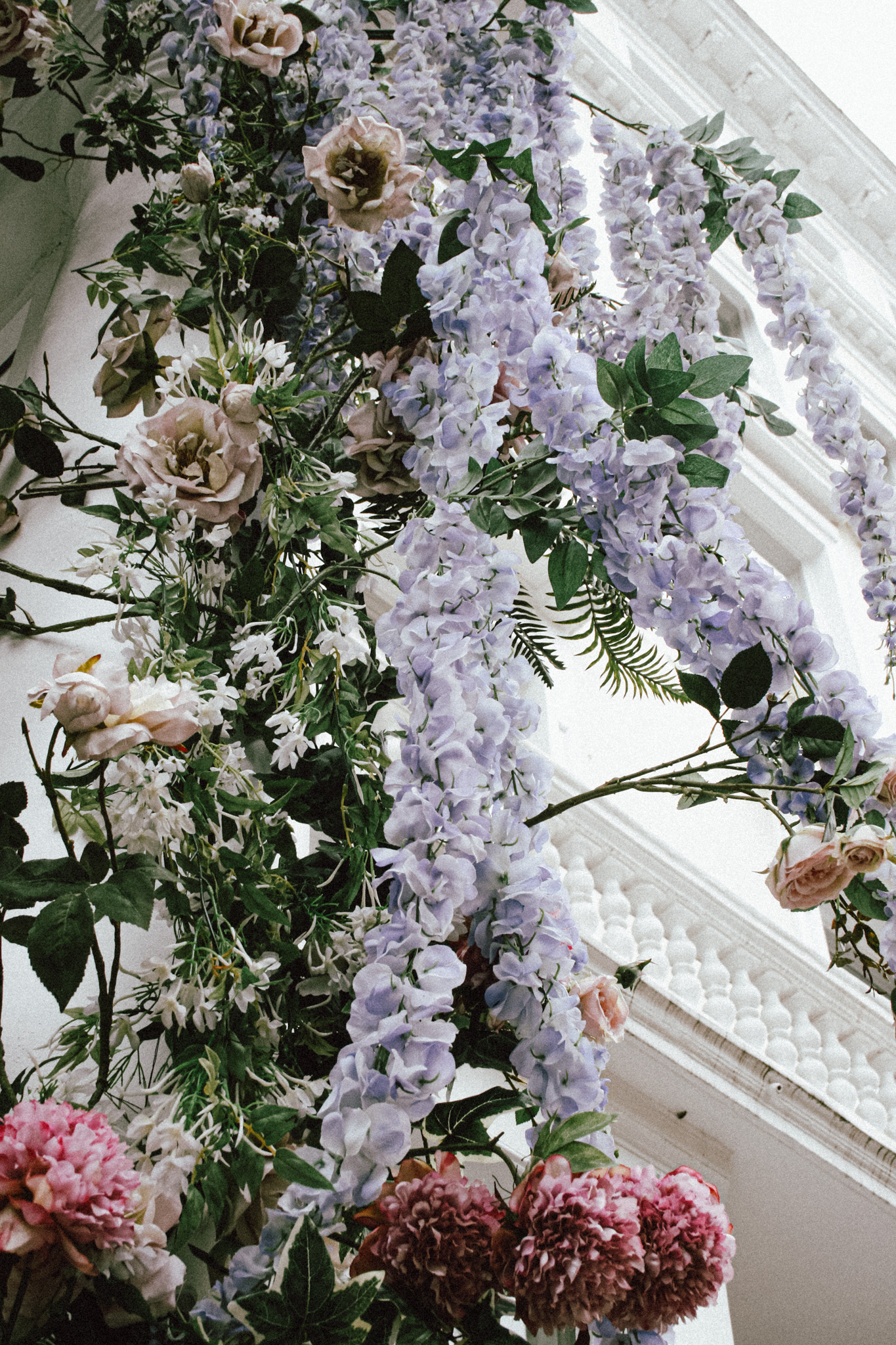 a bunch of flowers on a wall