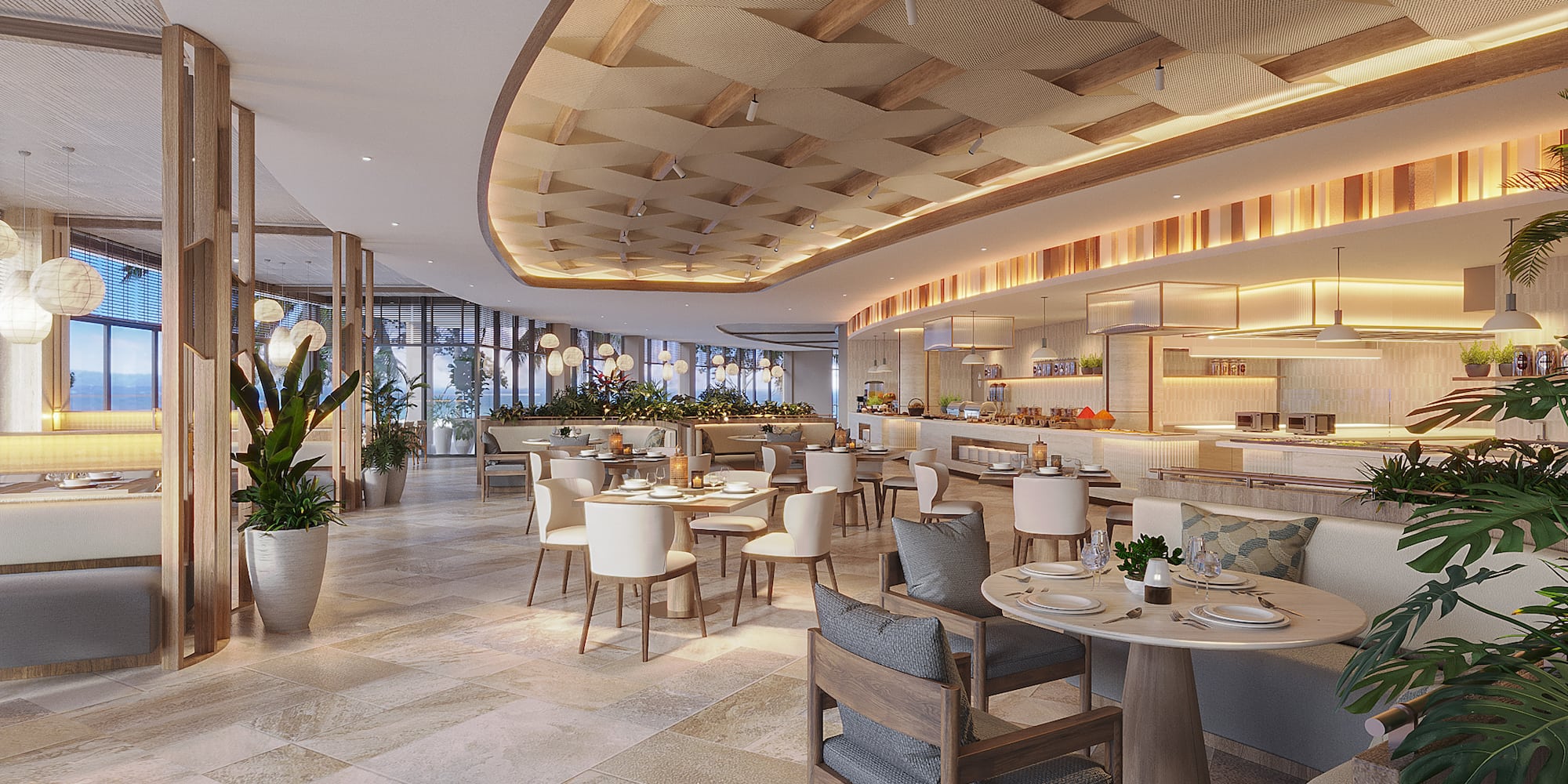 a restaurant with tables and chairs