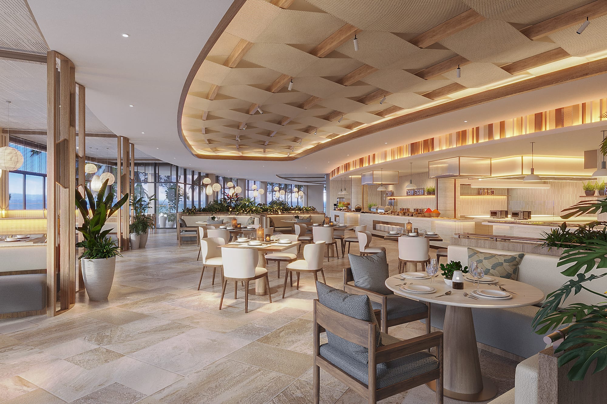 a restaurant with tables and chairs