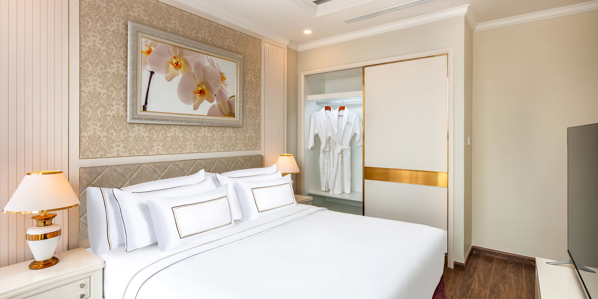 a room with a bed and a closet