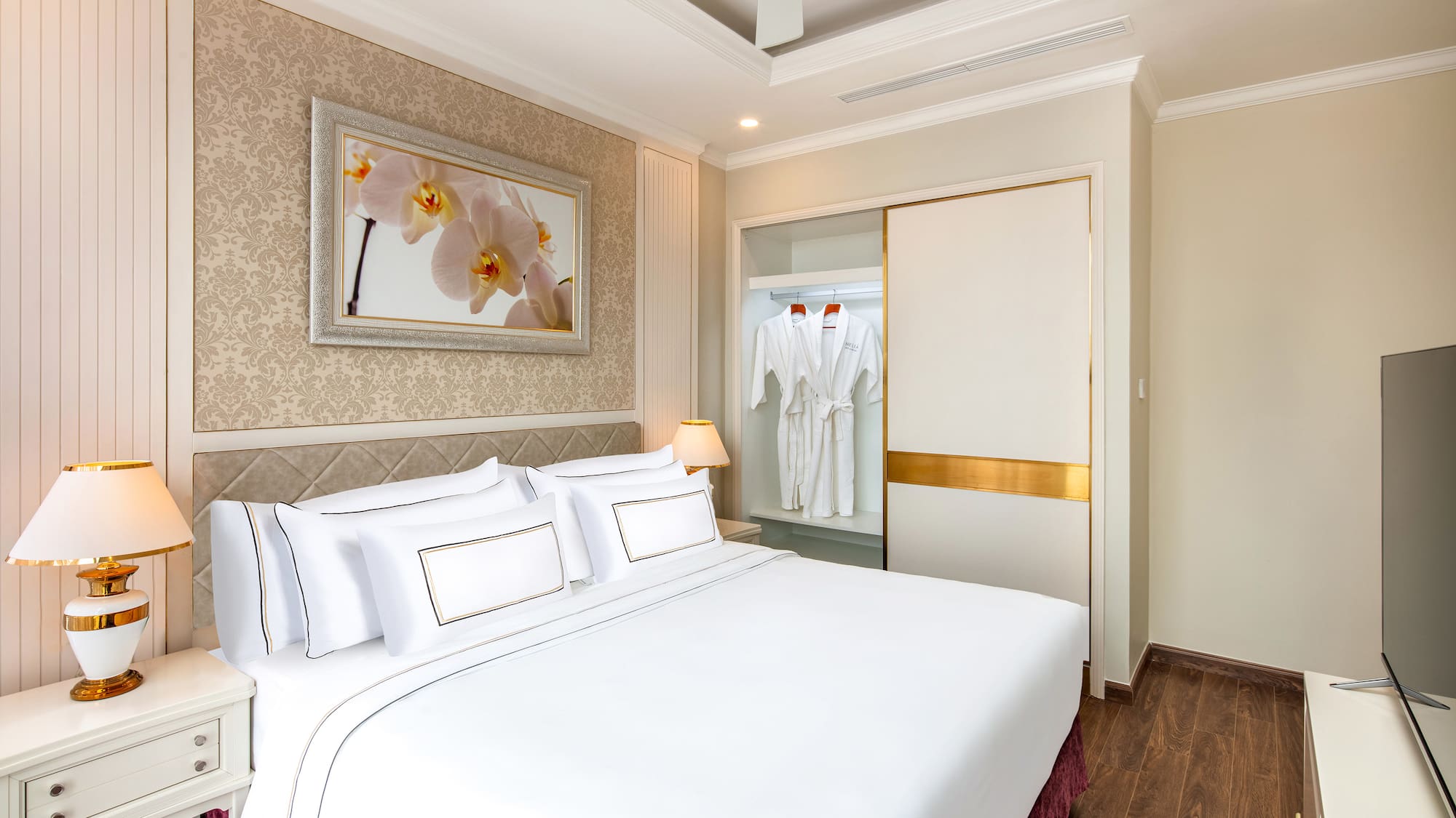 a room with a bed and a closet