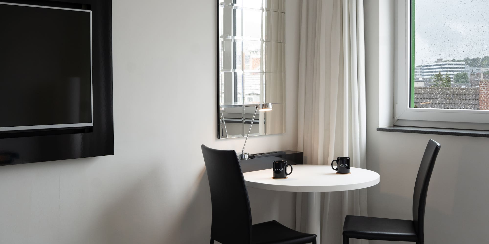 a table and chairs in a room