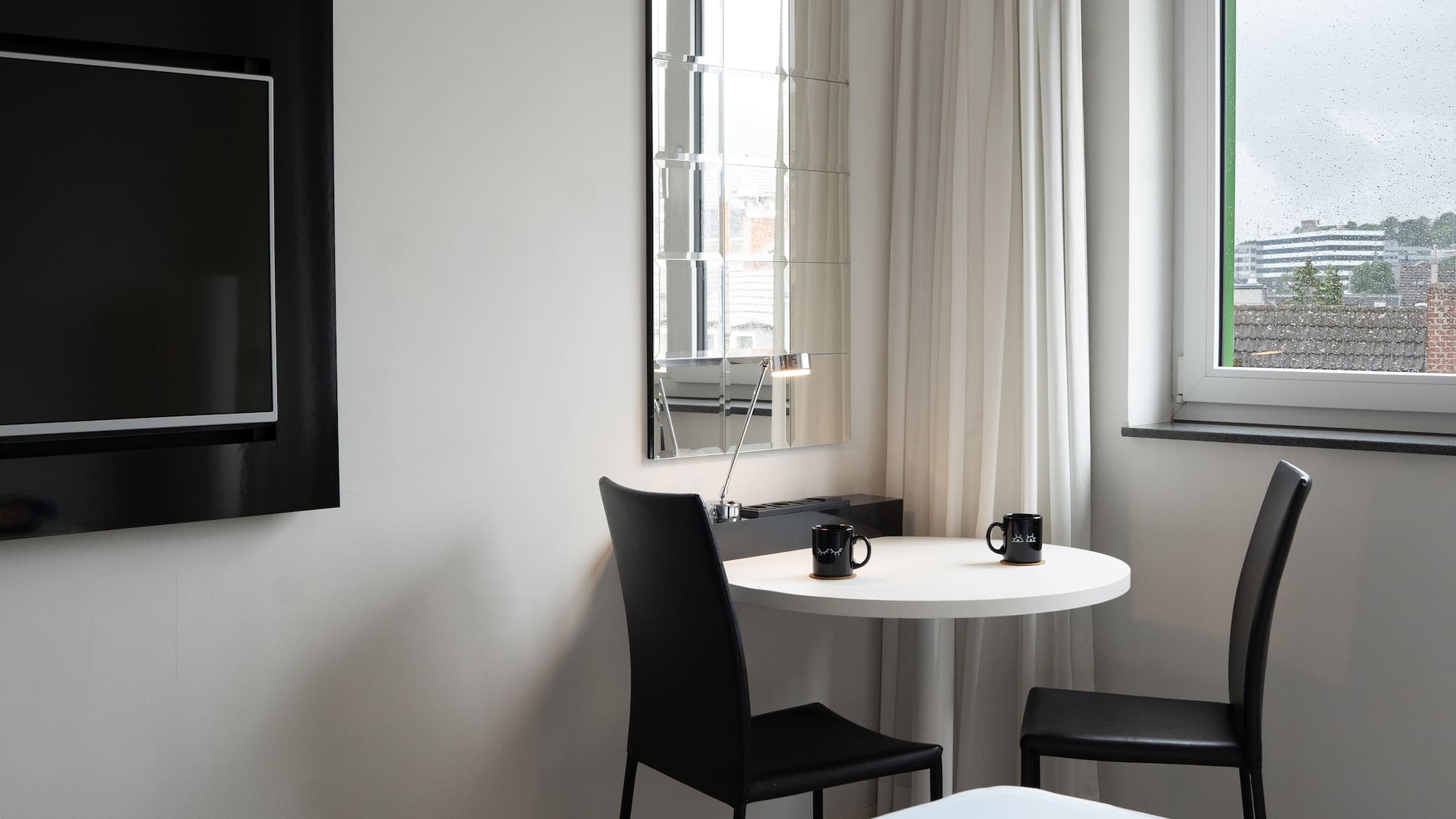 a table and chairs in a room