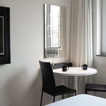 a table and chairs in a room