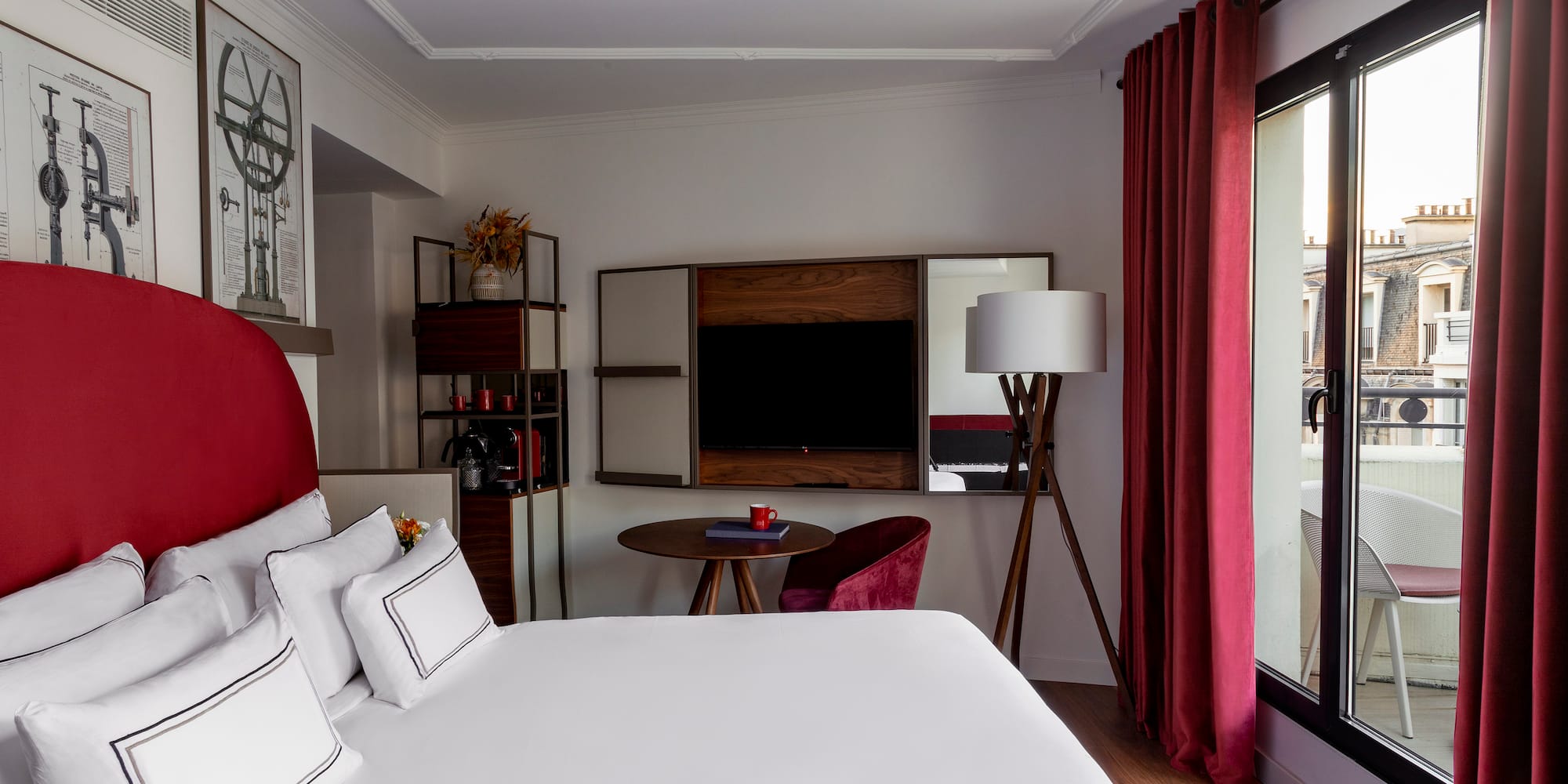 a room with a bed and a table