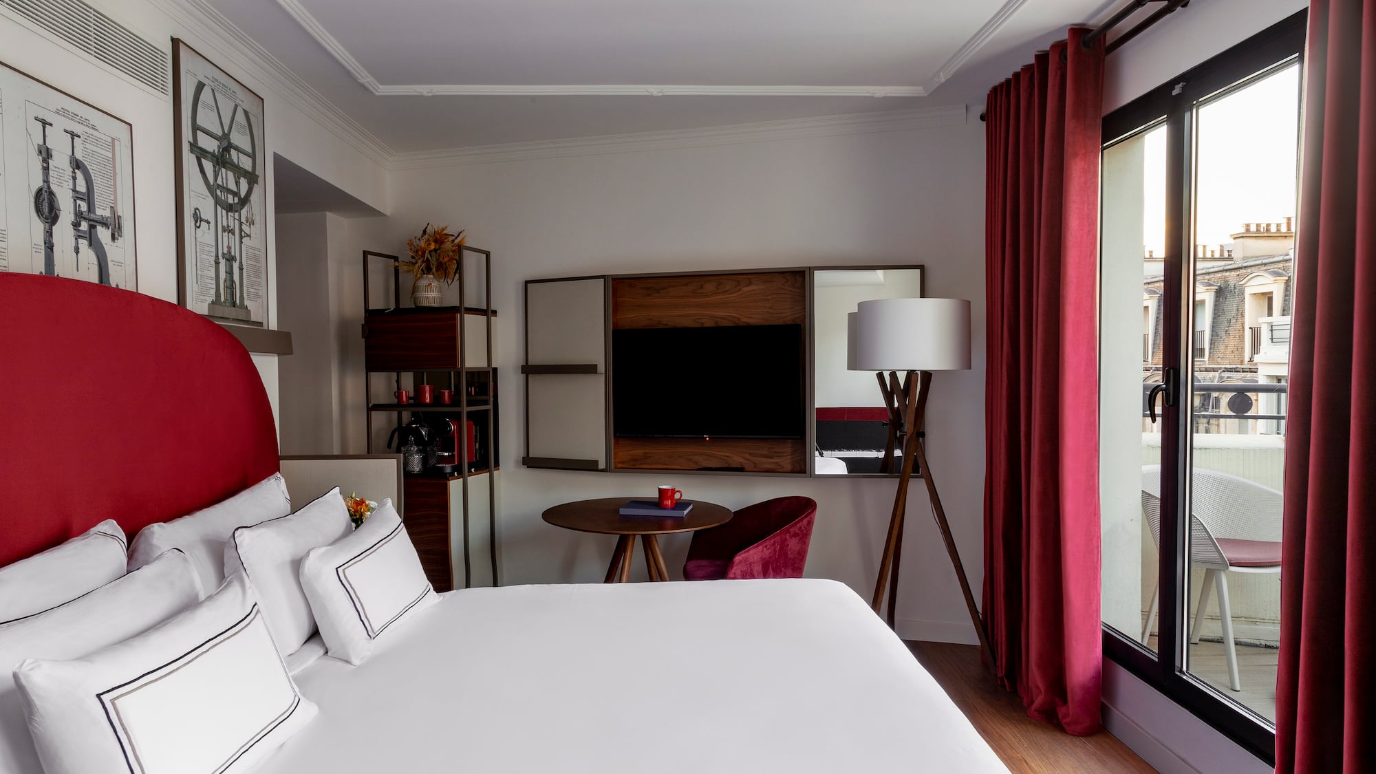 a room with a bed and a table