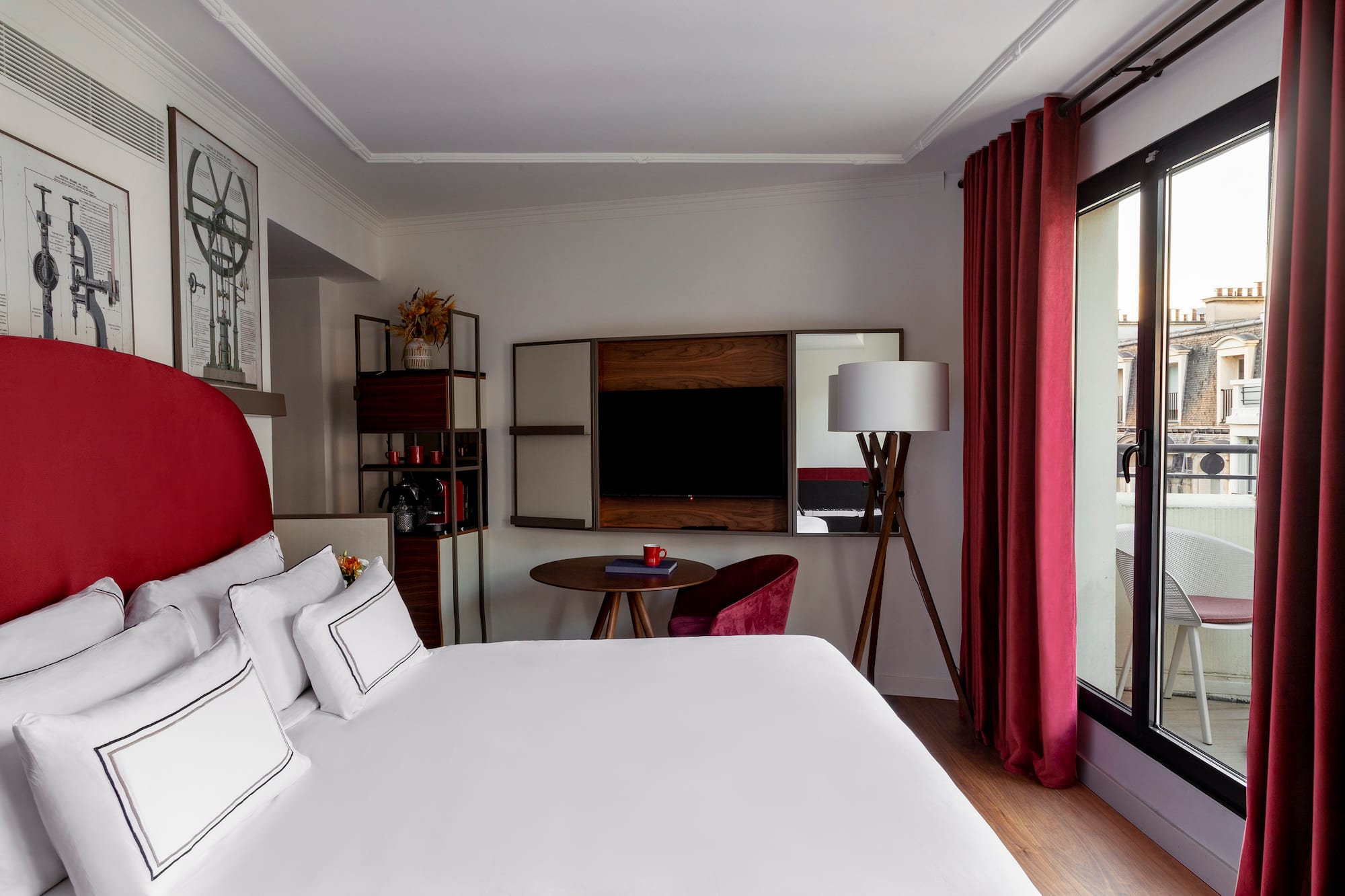 a room with a bed and a table