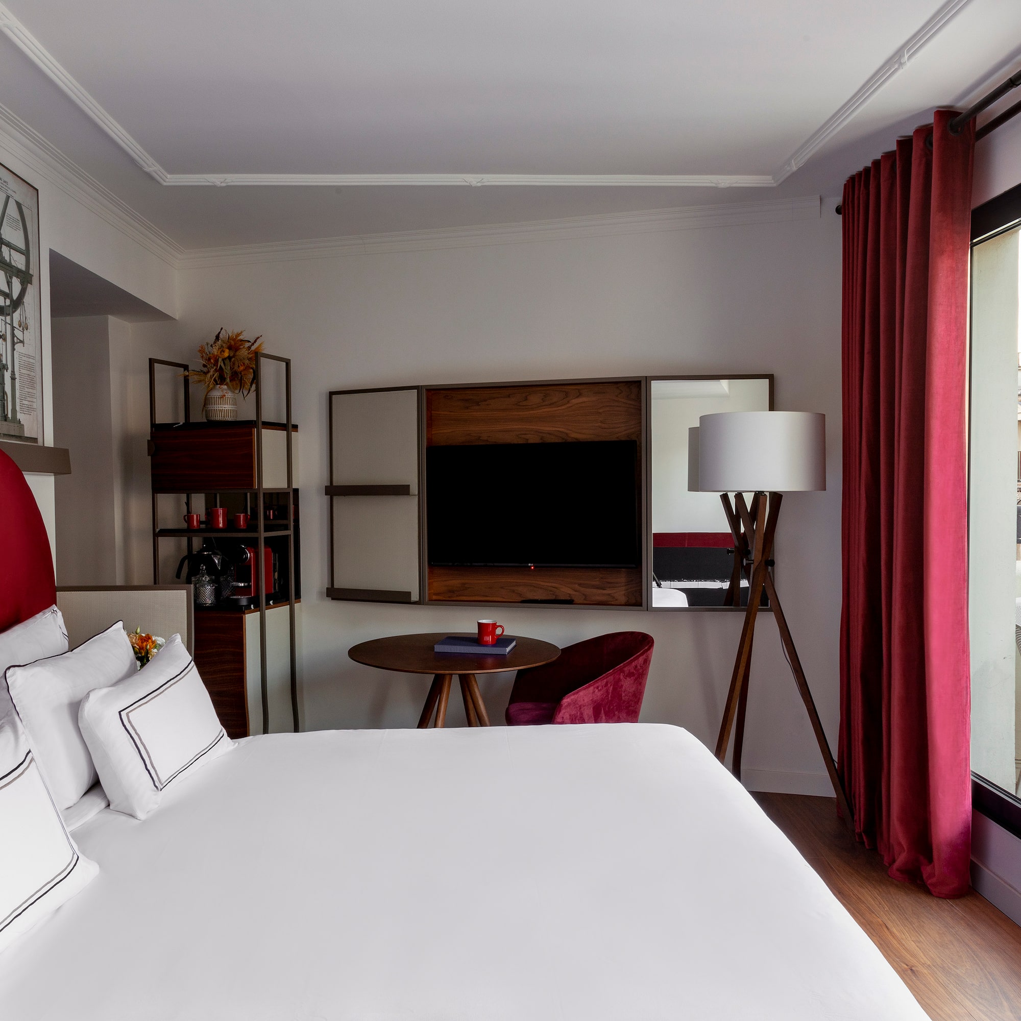 a room with a bed and a table