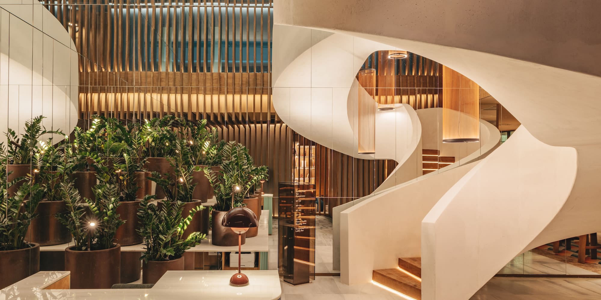 a spiral staircase in a building