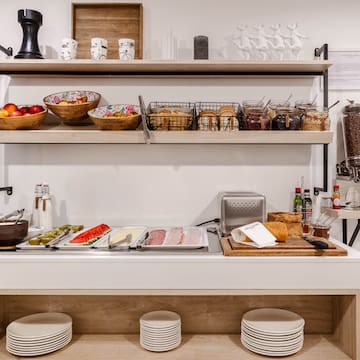 a counter with food on it