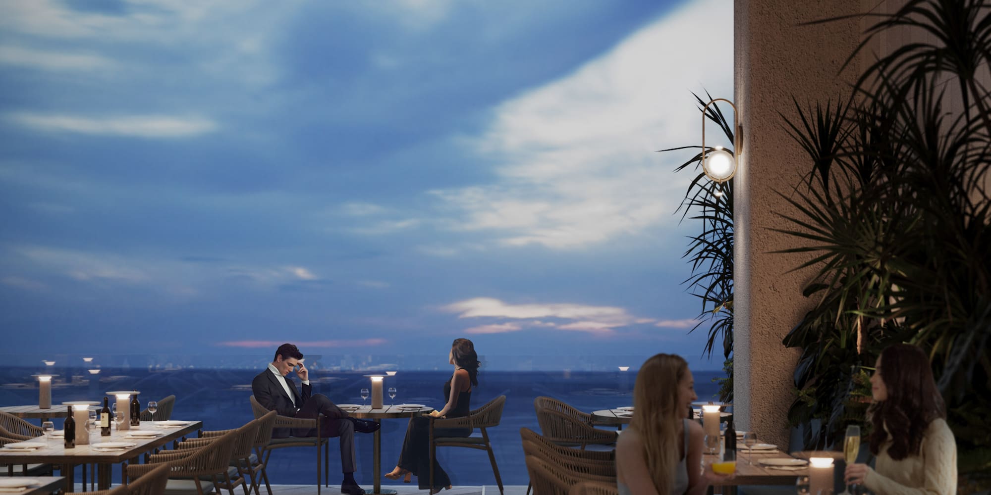 a group of people sitting at tables in a restaurant