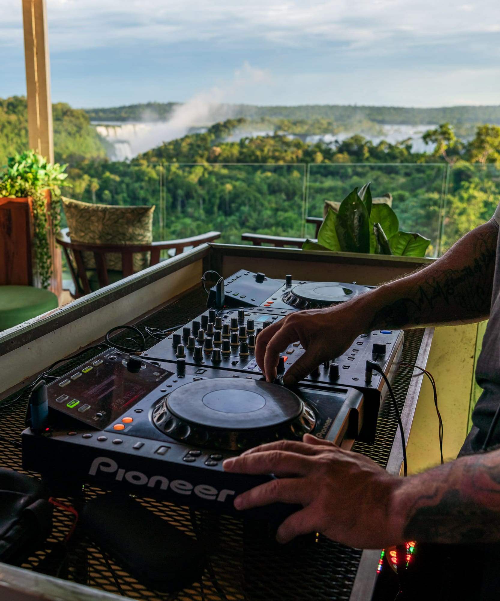 a man playing music on a deck