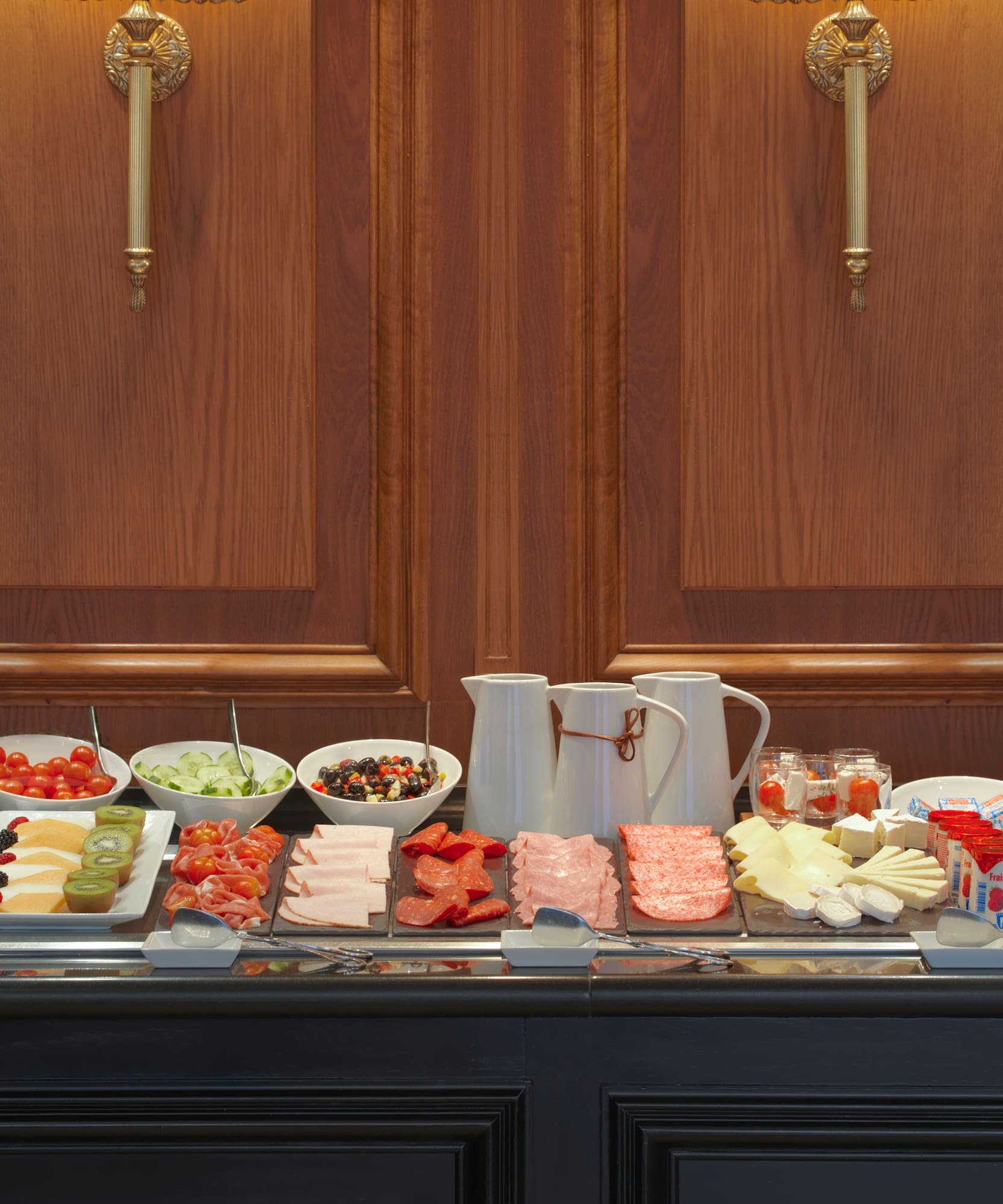 a buffet table with food on it