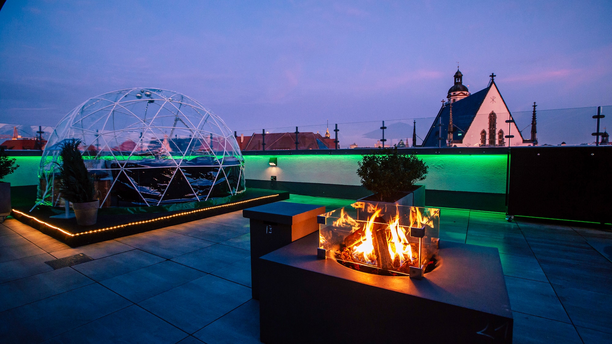 a fire pit on a rooftop