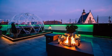 a fire pit on a rooftop