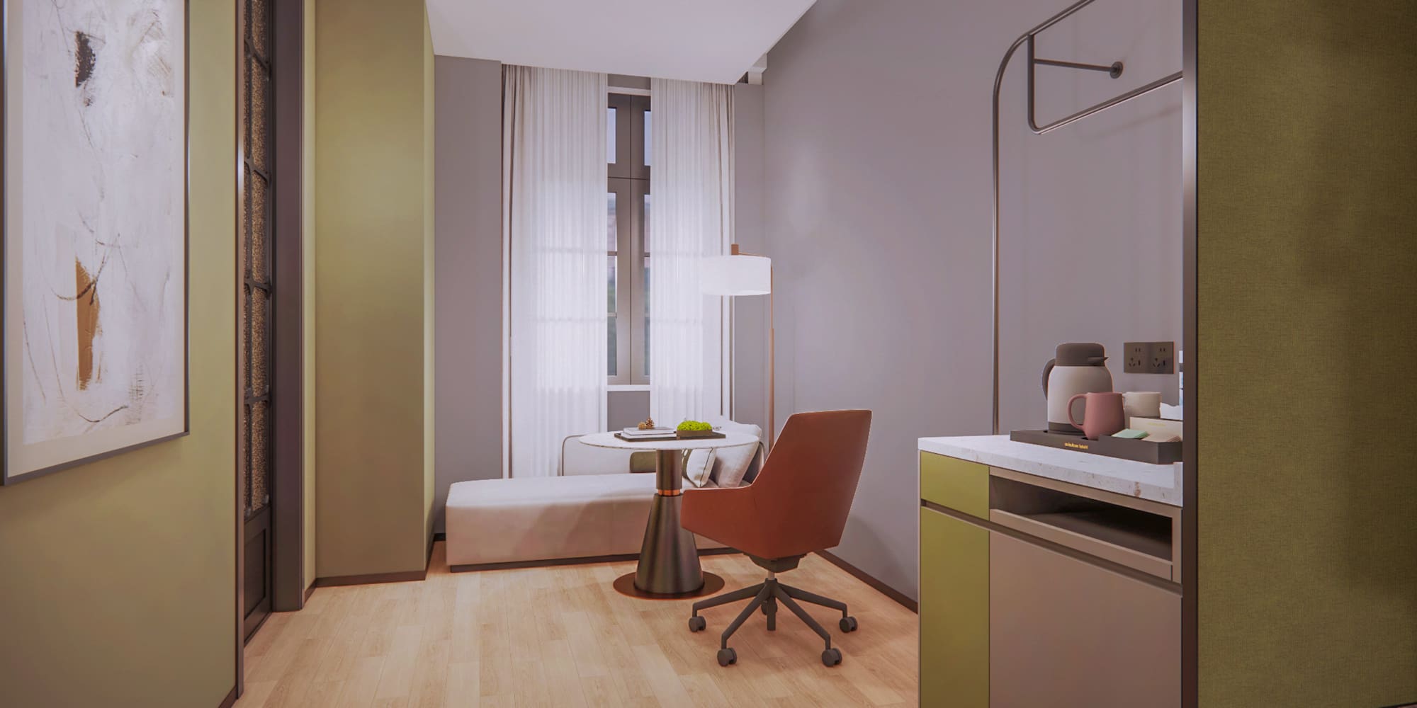 a room with a table and chair