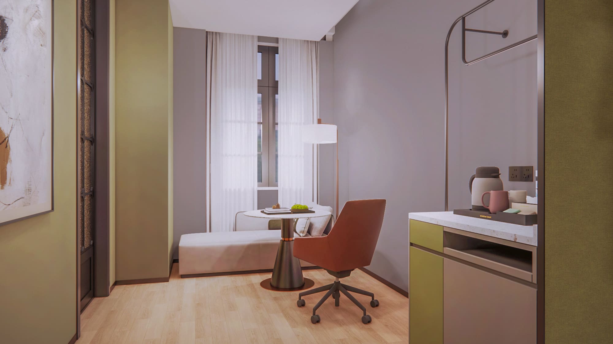 a room with a table and chair