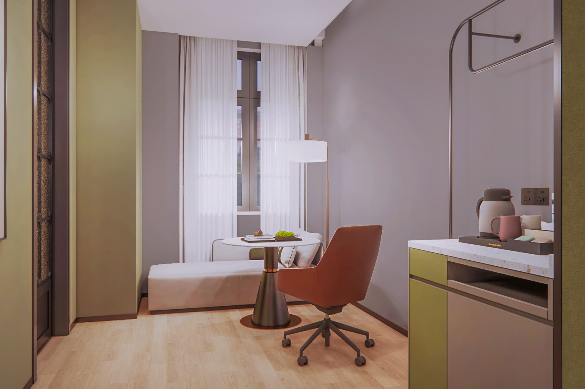 a room with a table and chair