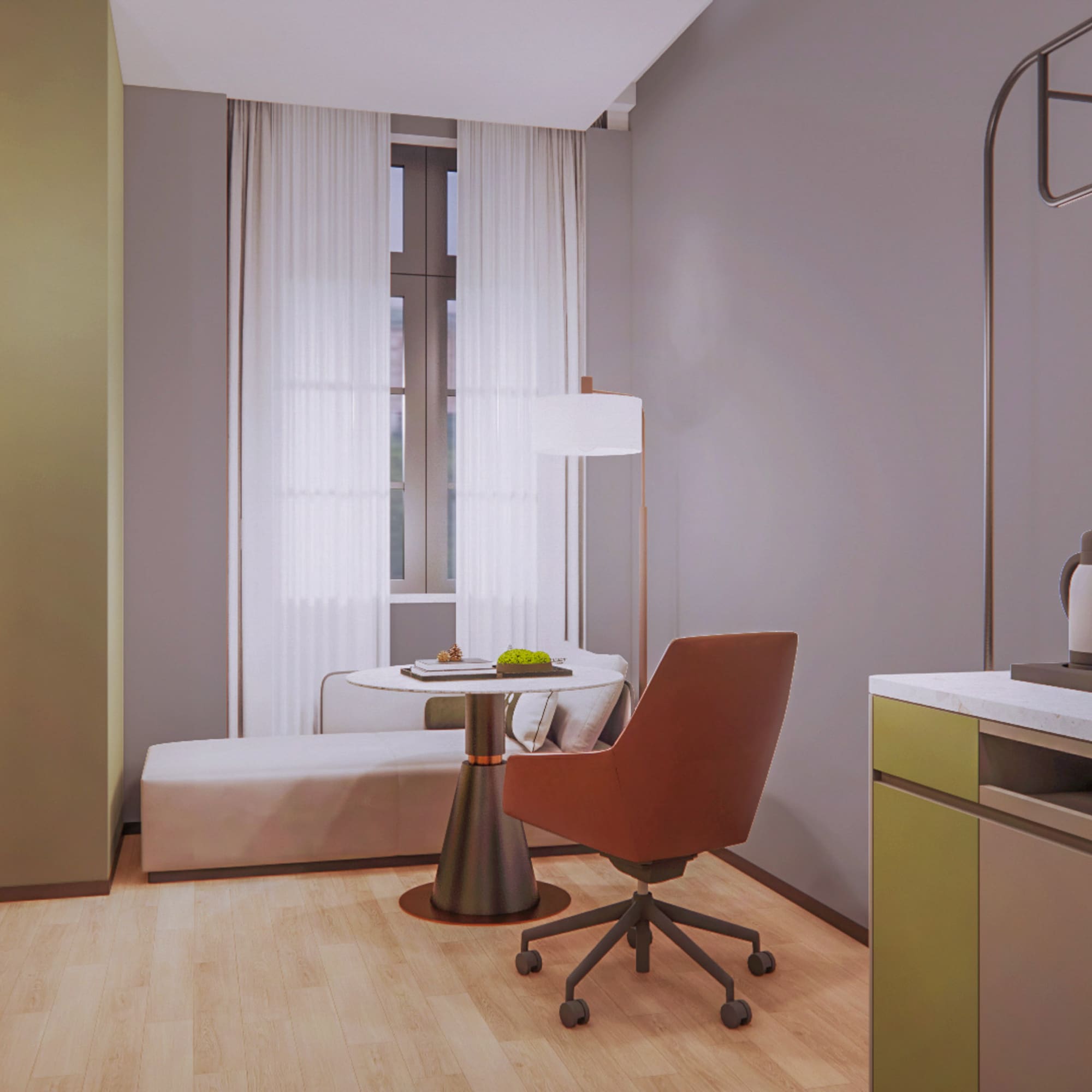 a room with a table and chair