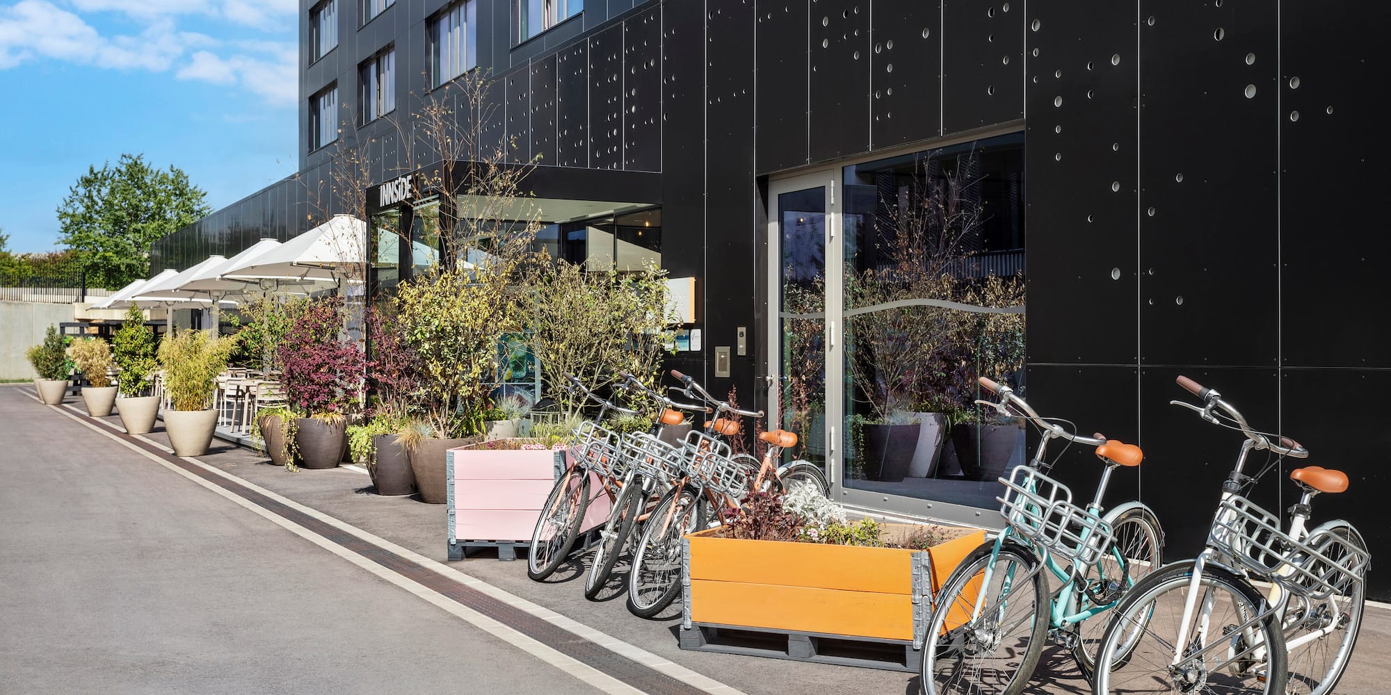 a group of bicycles parked outside a building
