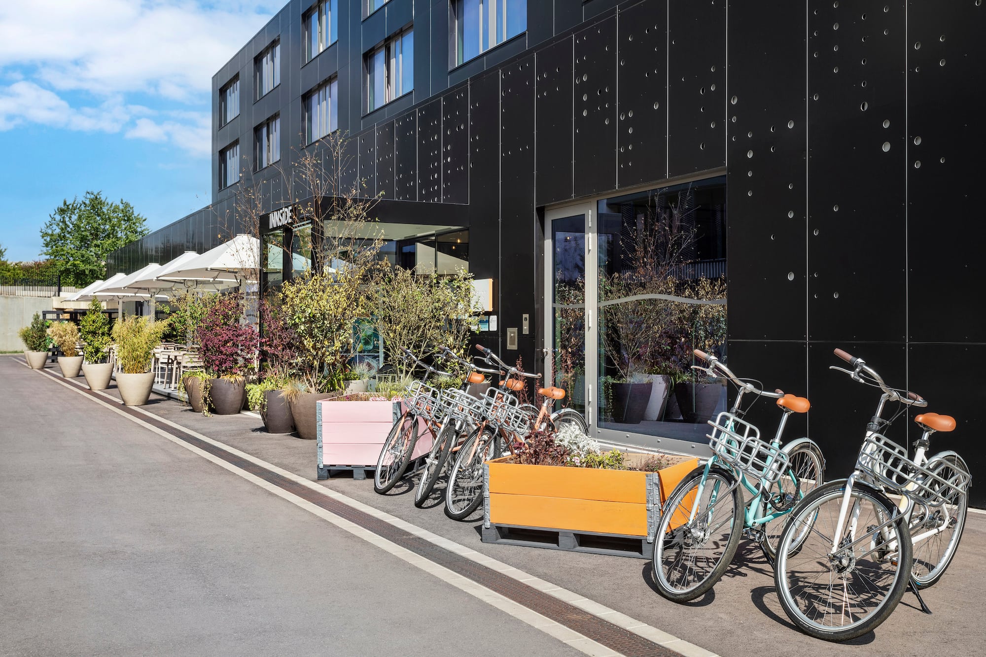 a group of bicycles parked outside a building