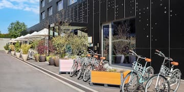 a group of bicycles parked outside a building