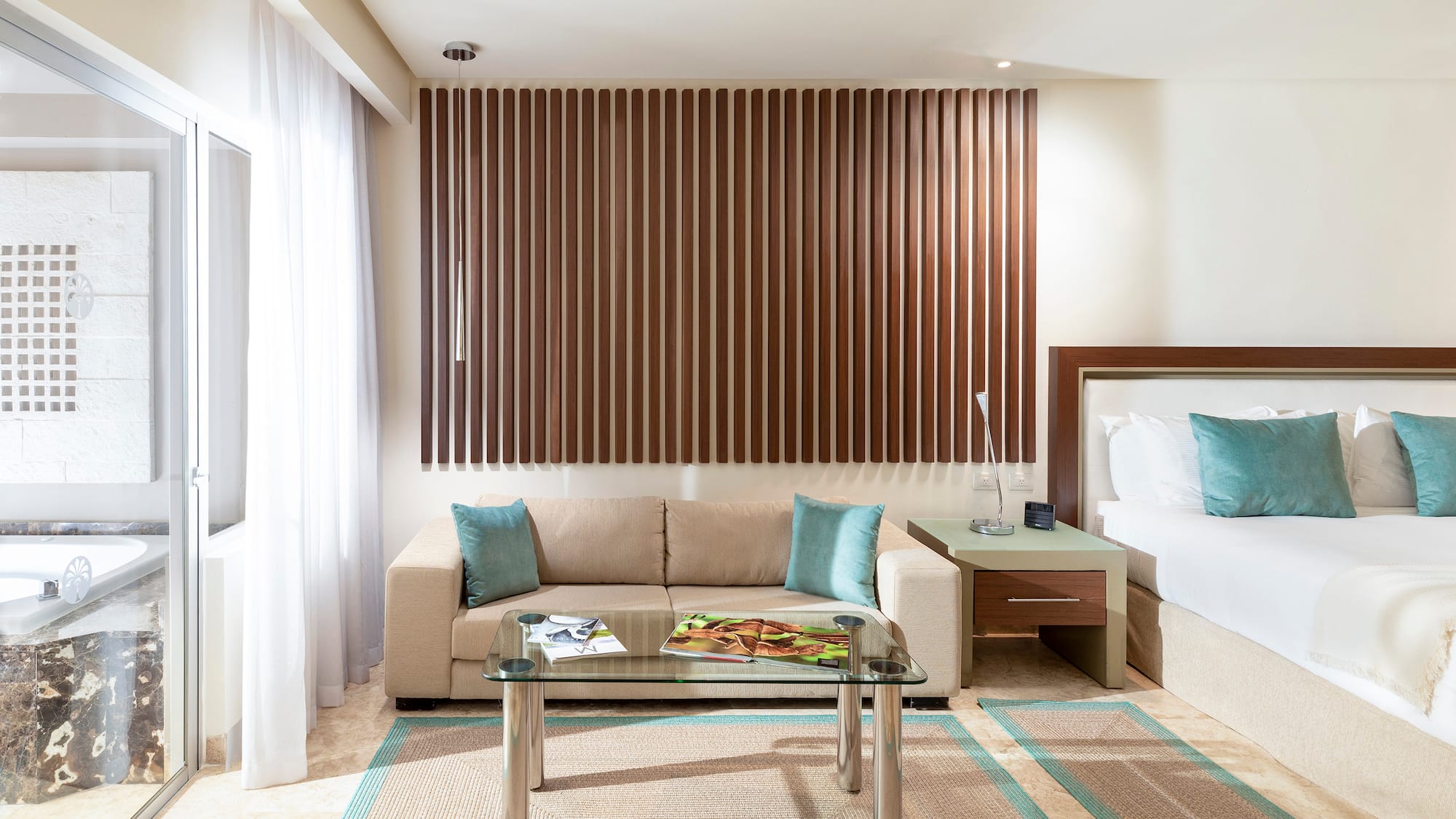 a room with a couch and a coffee table