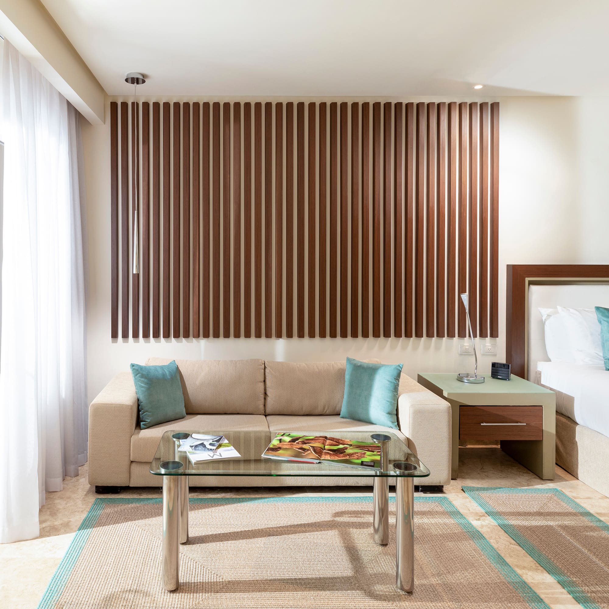 a room with a couch and a coffee table