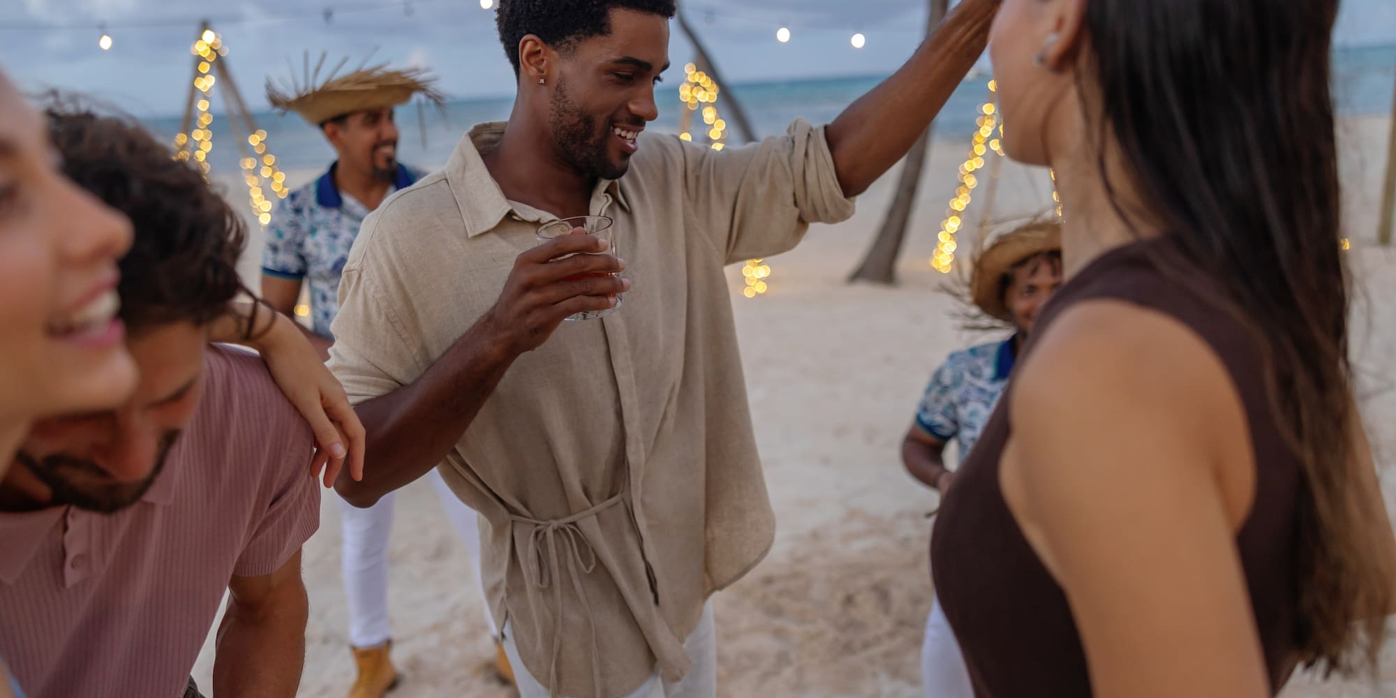 a group of people on a beach