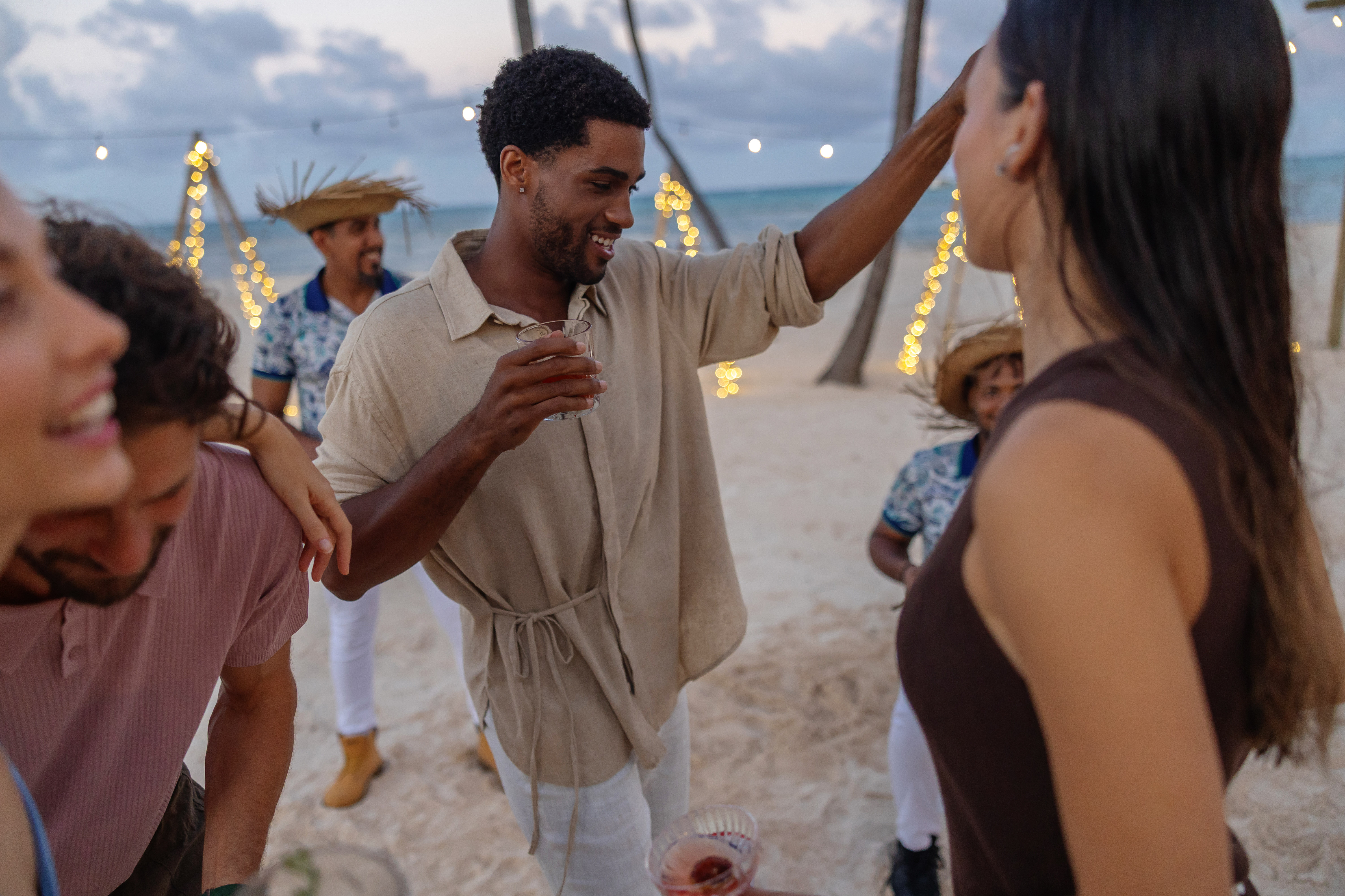 a group of people on a beach