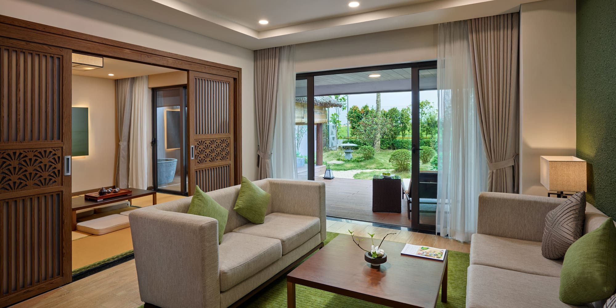 a living room with a couch and a coffee table