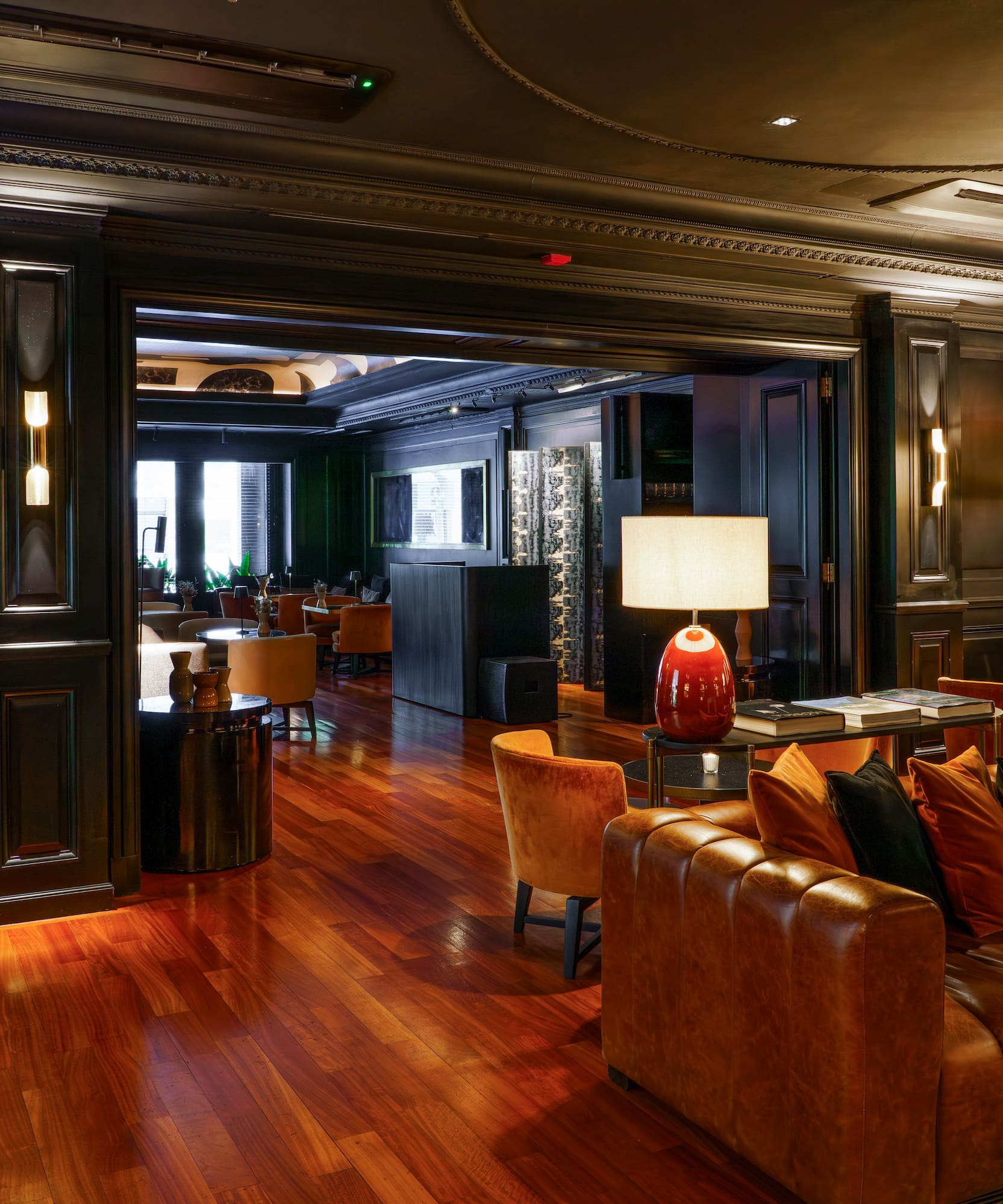 a room with a couch and a table