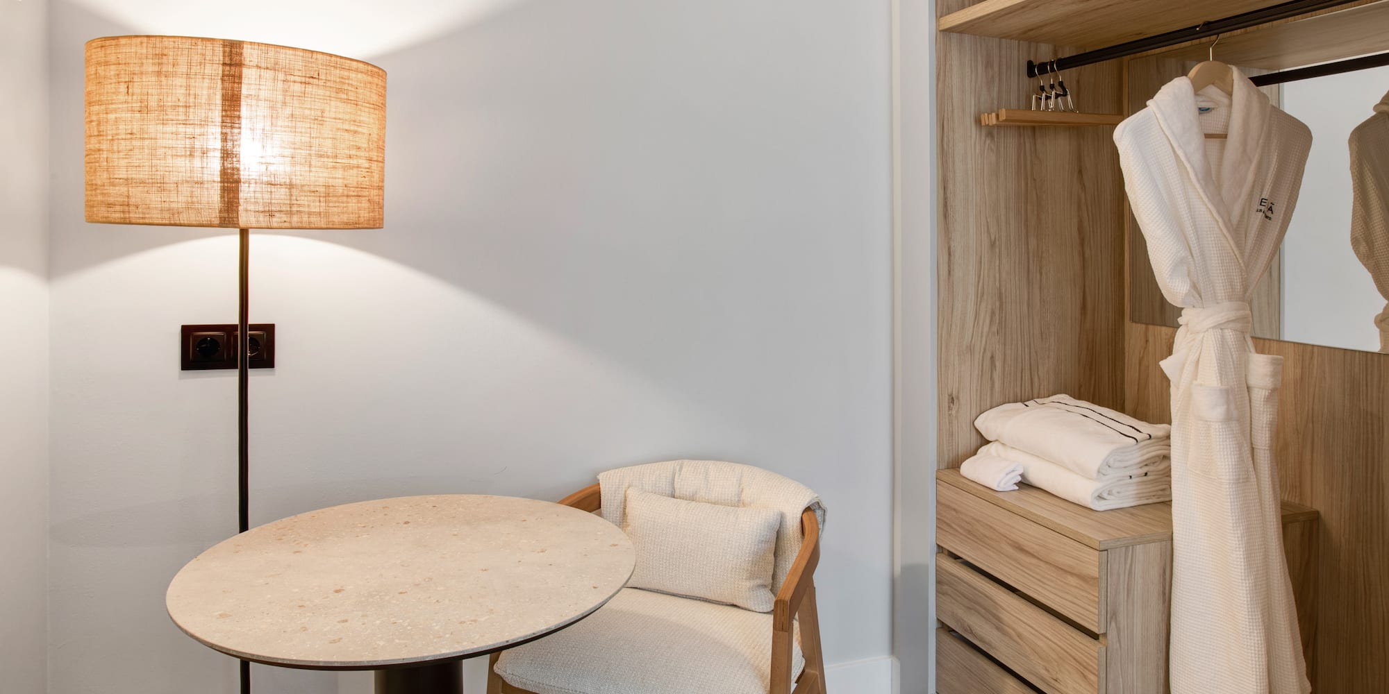 a room with a table and chair