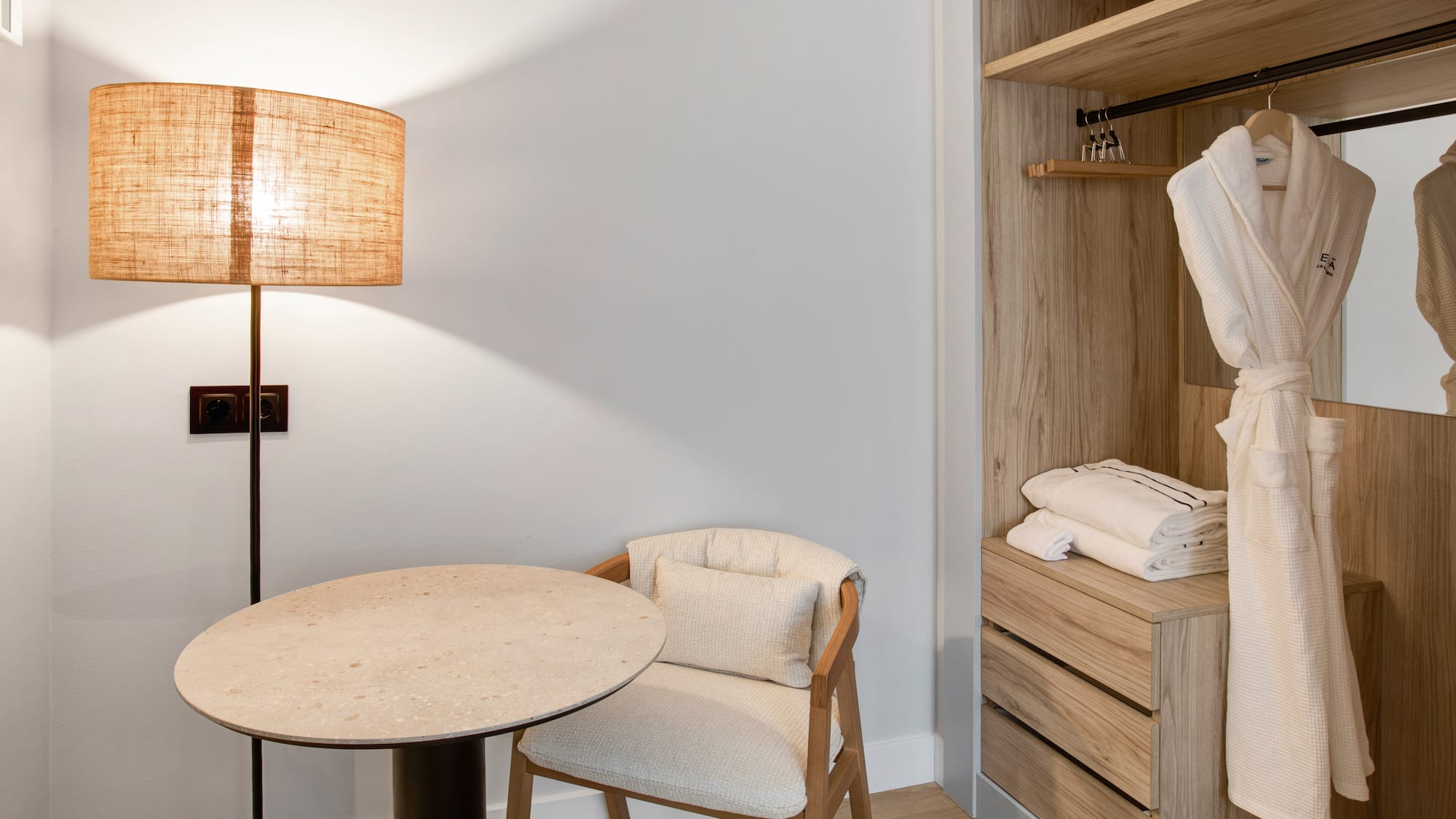 a room with a table and chair