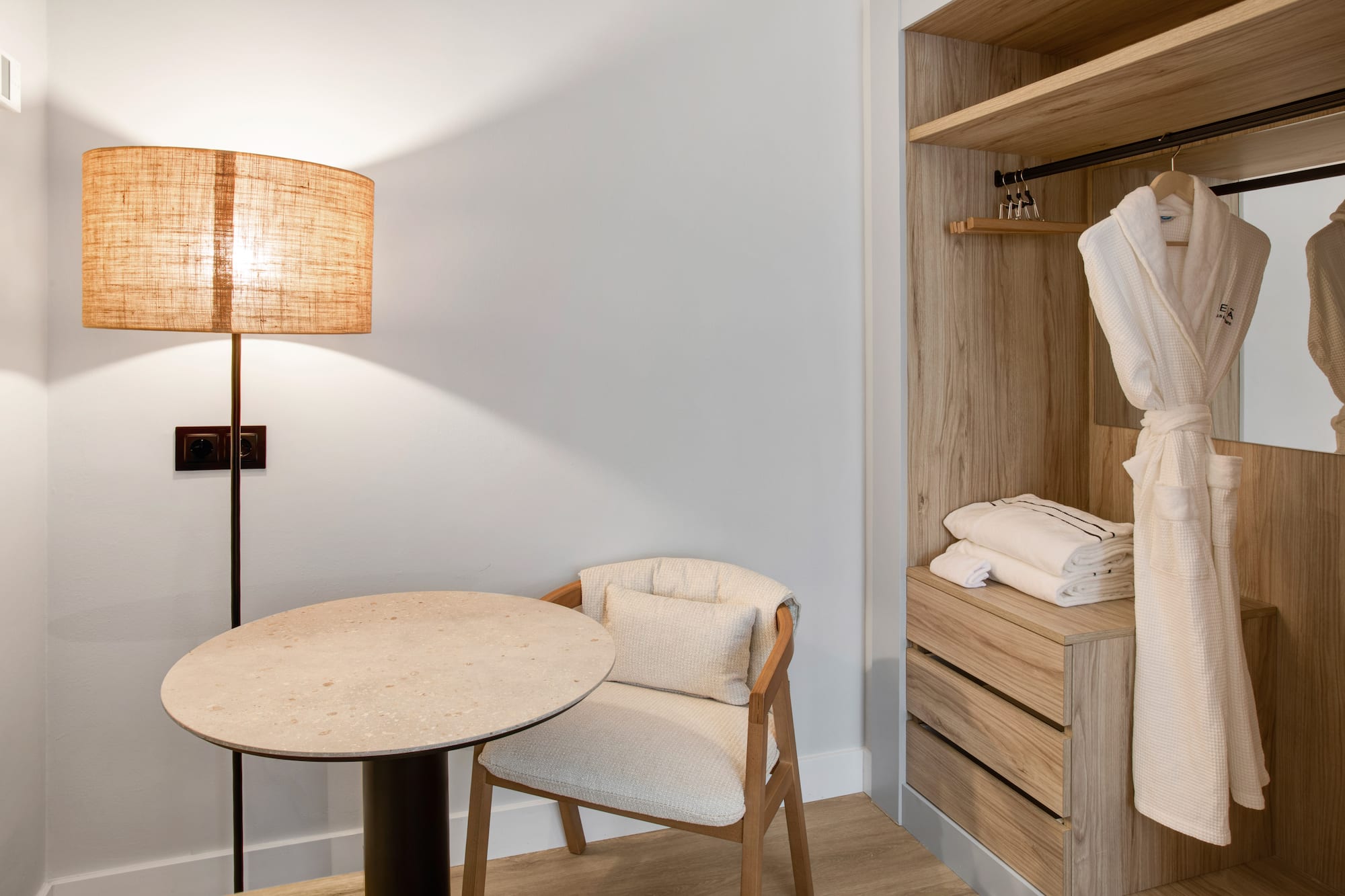 a room with a table and chair