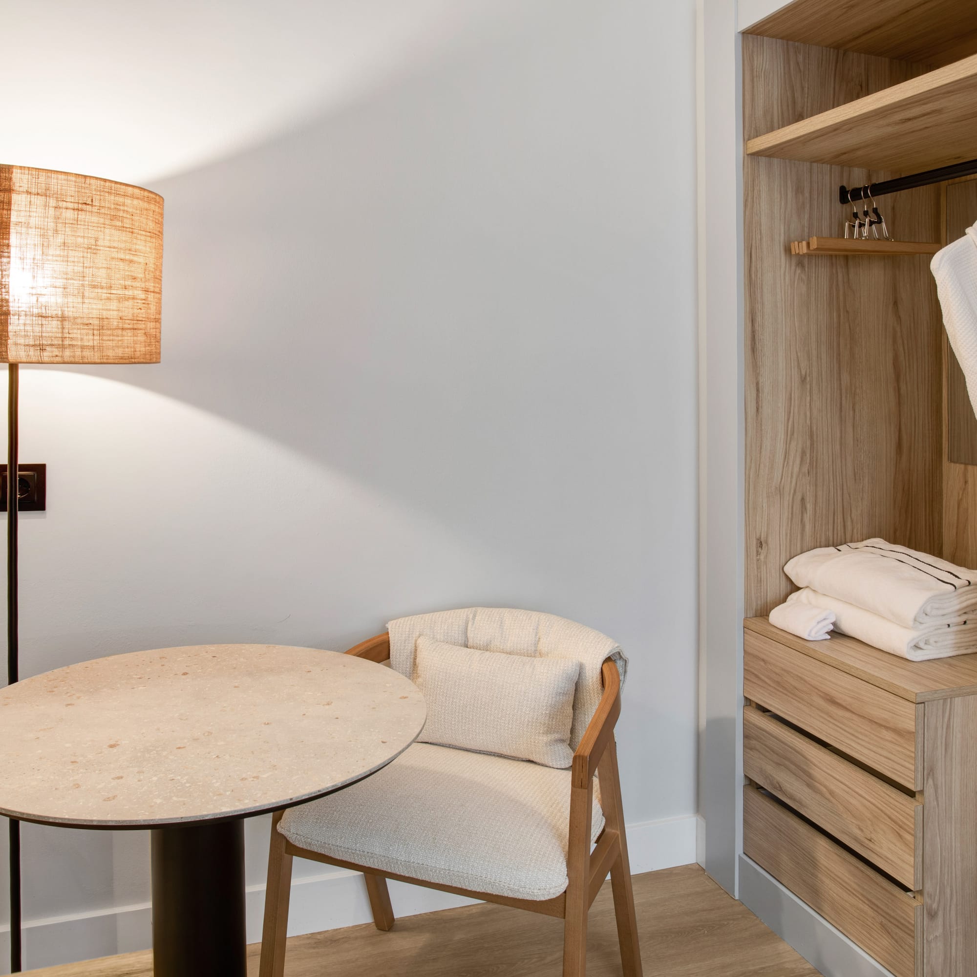 a room with a table and chair