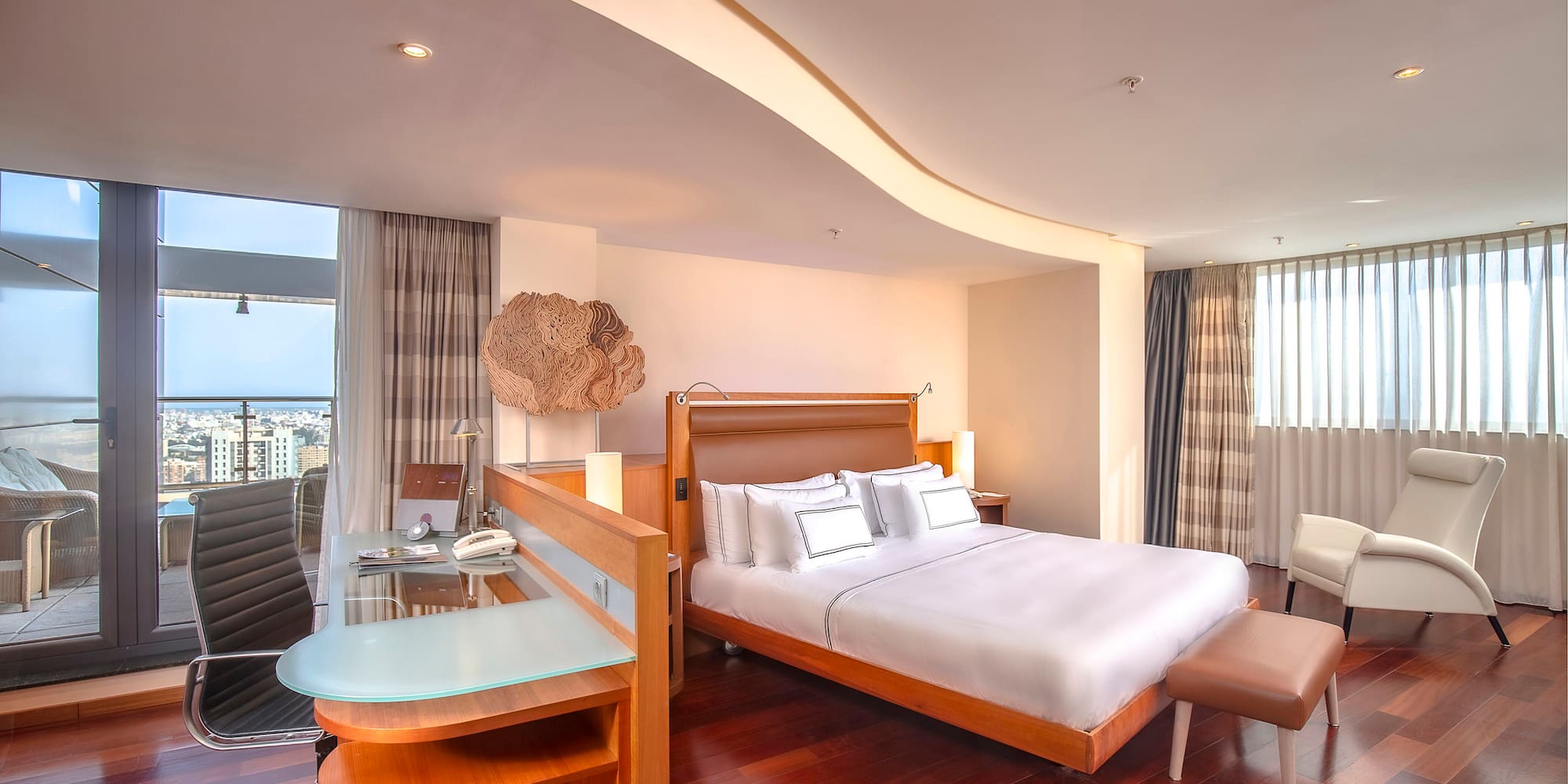 a room with a bed and a table