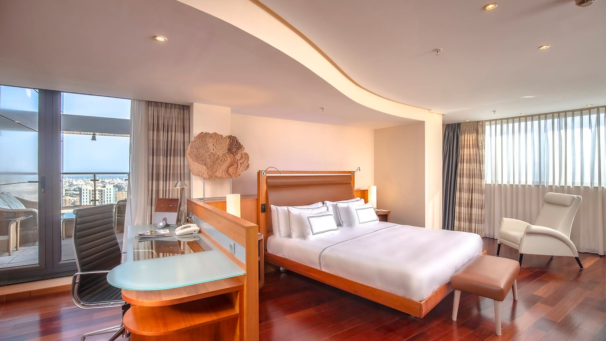 a room with a bed and a table