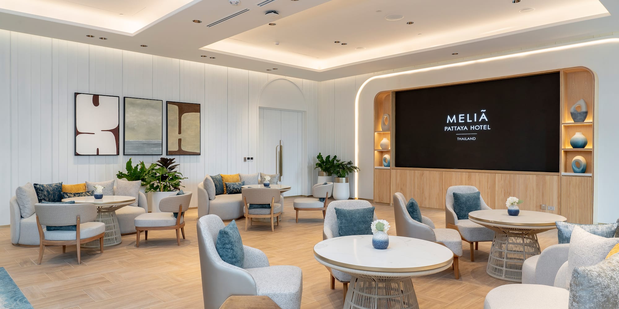 a room with tables and chairs