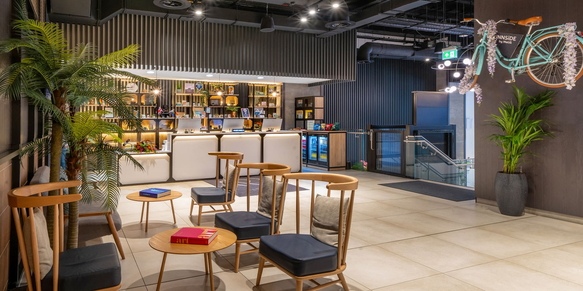 a room with chairs and tables