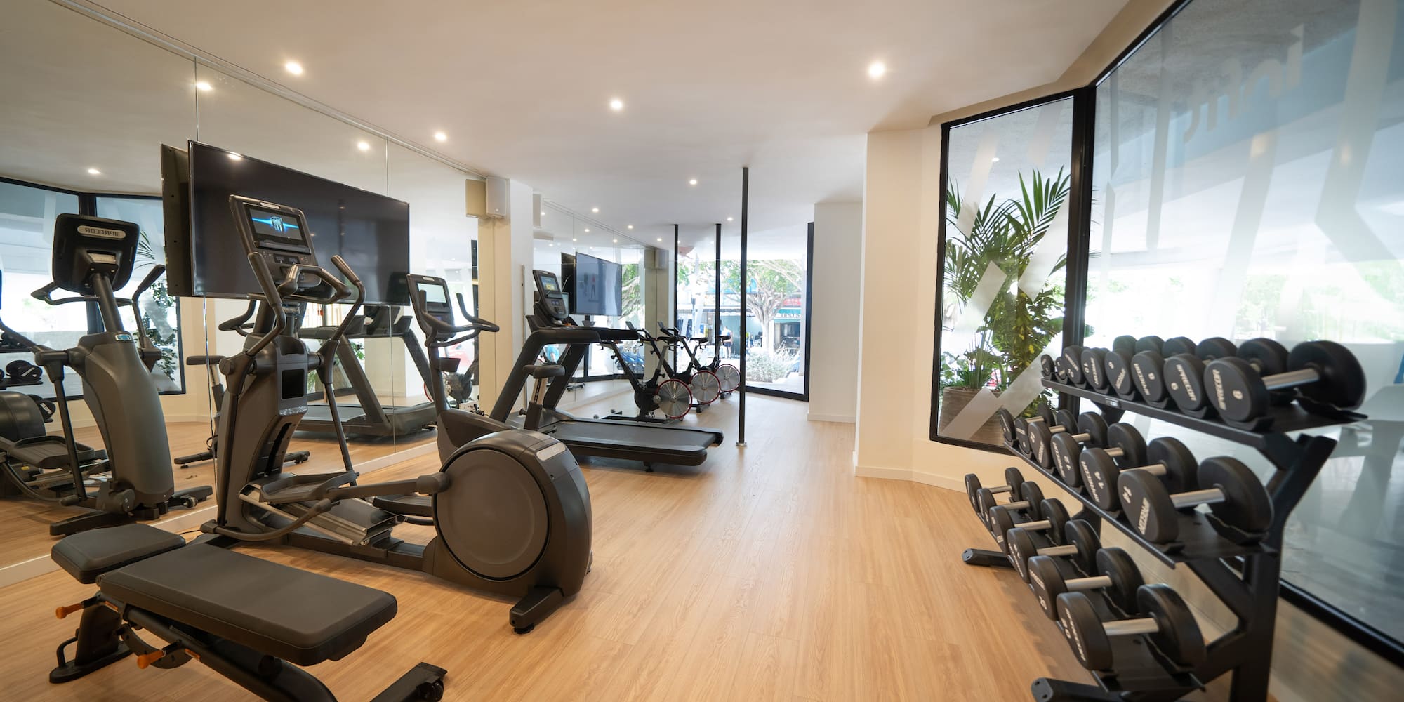 a room with exercise equipment