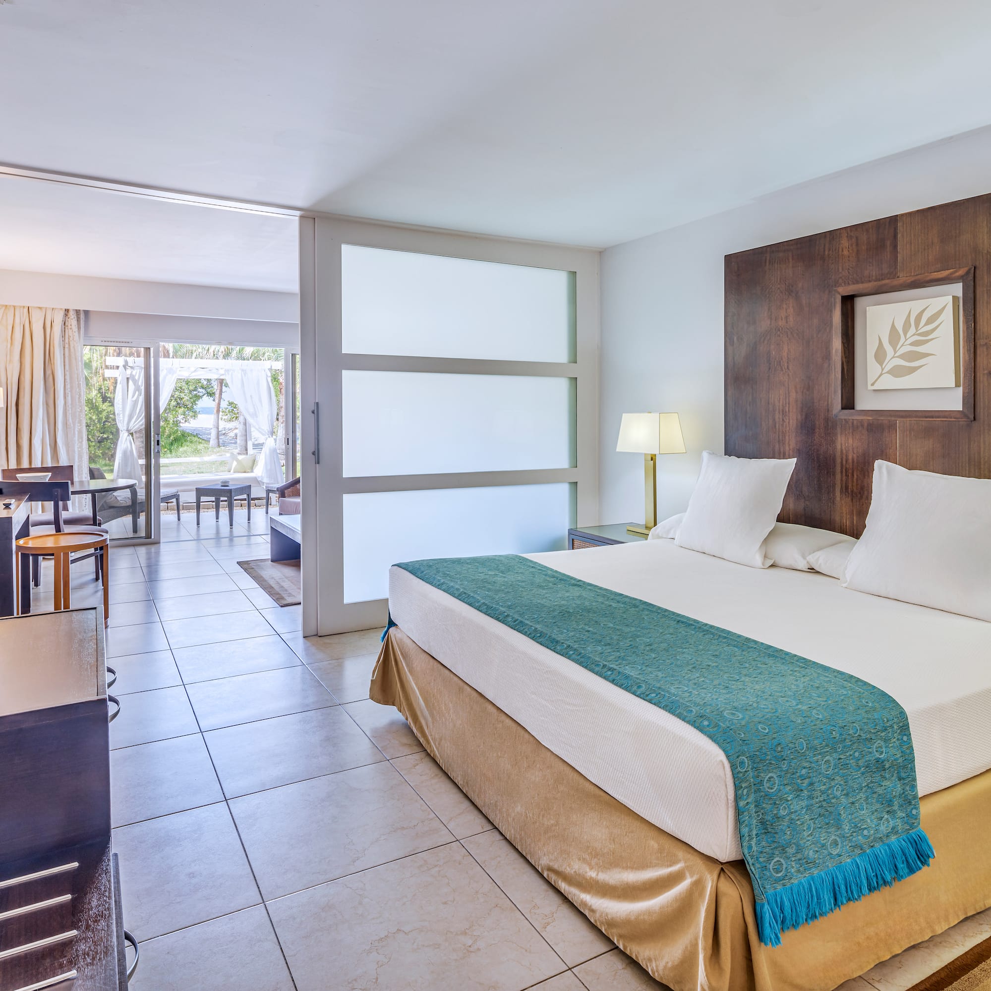 a room with a bed and a table