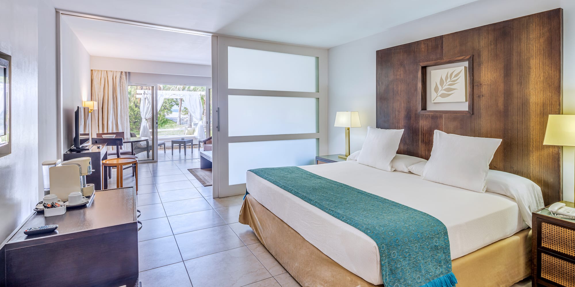 a room with a bed and a table