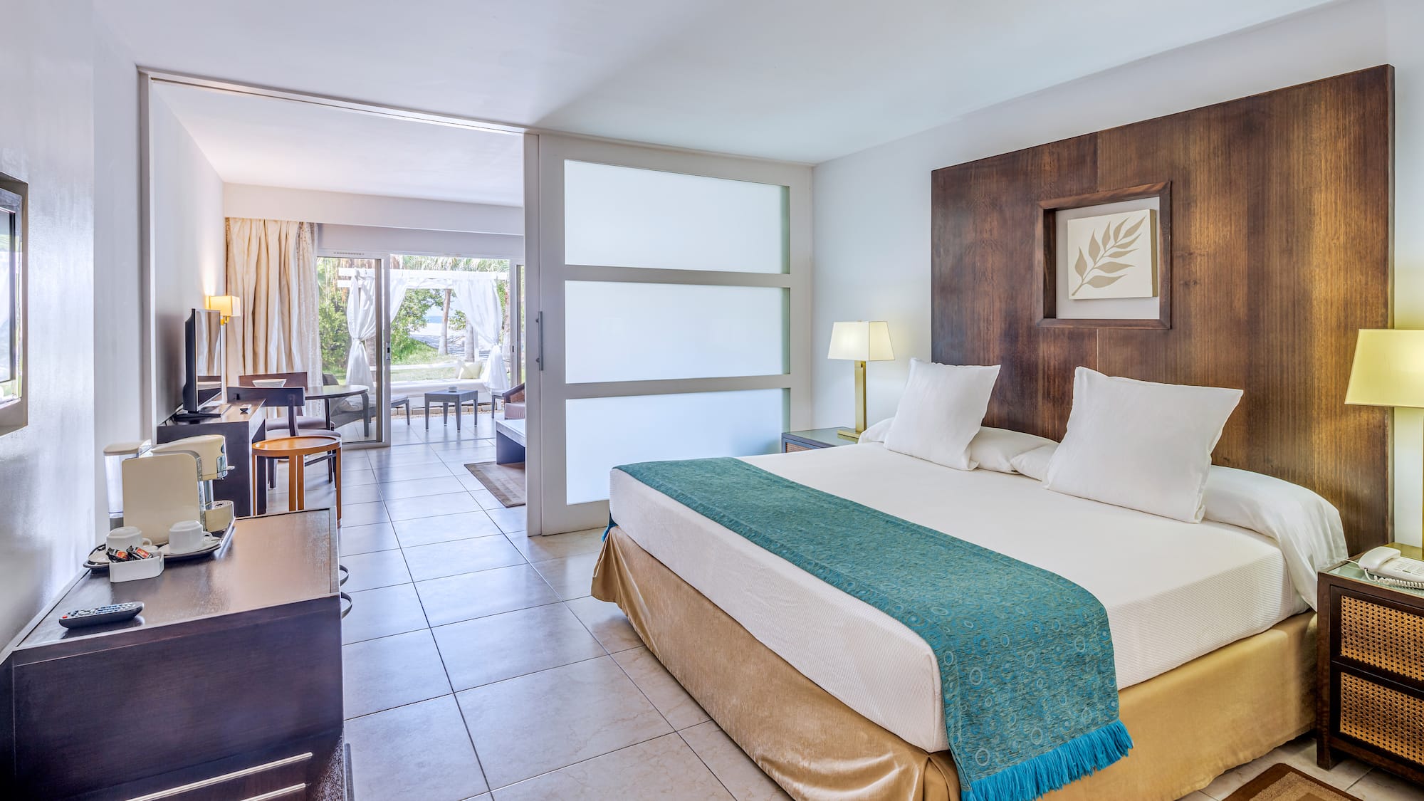 a room with a bed and a table